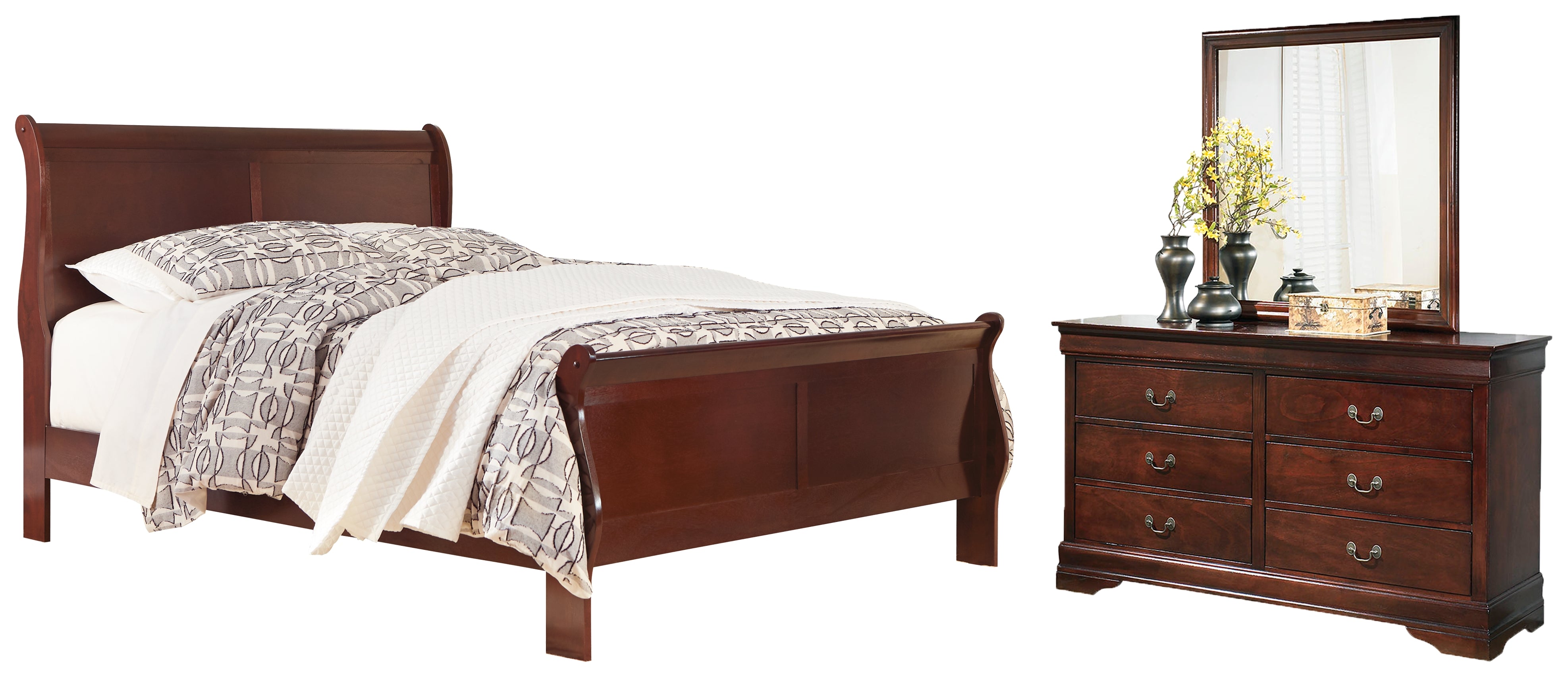Best Furniture Outlet - Ashley Furniture - Alisdair Bedroom - California King Sleigh Bed, Dresser and Mirror / Reddish Brown - B376B22