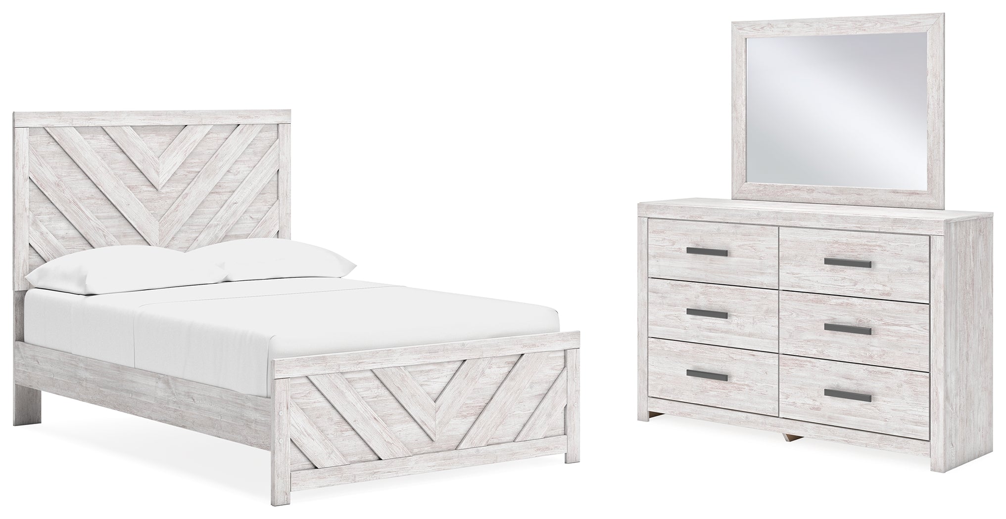 Best Furniture Outlet - Ashley Furniture - Cayboni Bedroom - Full Panel Bed, Dresser and Mirror / Whitewash - B3788B3