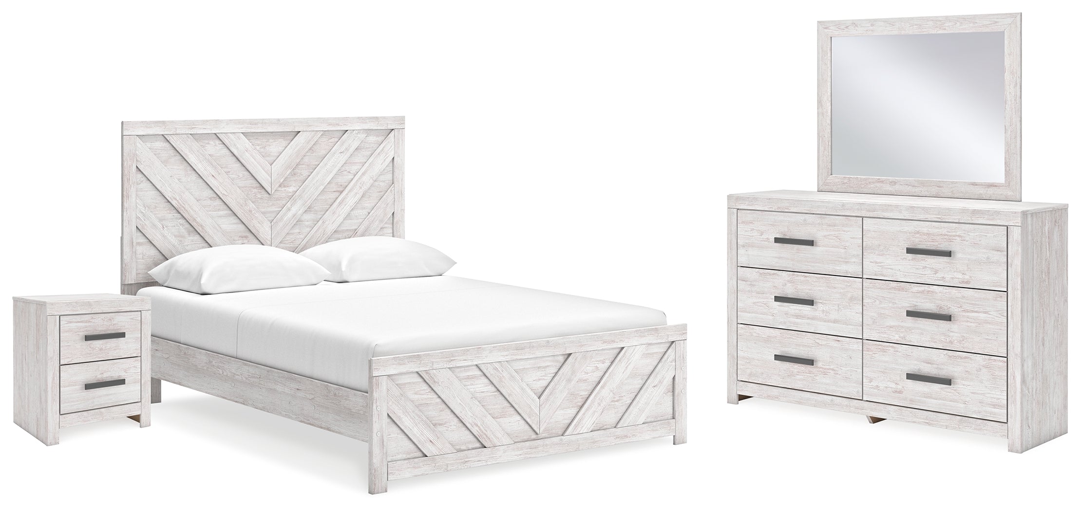 Best Furniture Outlet - Ashley Furniture - Cayboni Bedroom - Queen Panel Bed, Dresser, Mirror and Nightstand / Whitewash - B3788B8