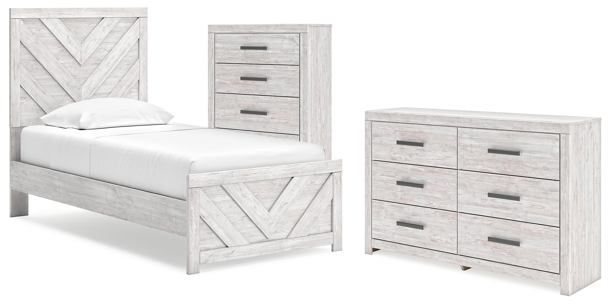 Best Furniture Outlet - Ashley Furniture - Cayboni Bedroom - Twin Panel Bed, Dresser and Chest / Whitewash - B3788B11