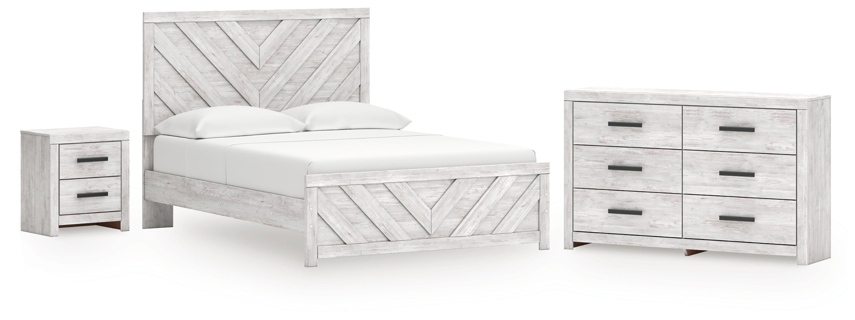 Best Furniture Outlet - Ashley Furniture - Cayboni Bedroom - Queen Panel Bed, Dresser and Nightstand / Whitewash - B3788B9