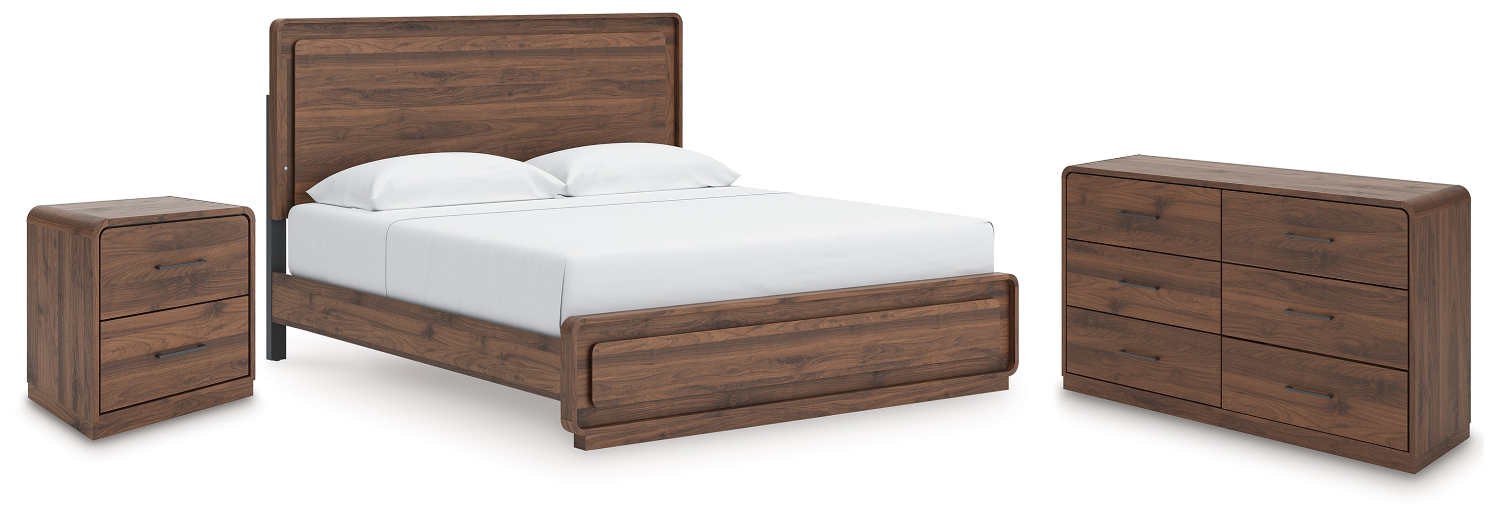 Best Furniture Outlet - Ashley Furniture - Fortlorn Bedroom - King Panel Bed, Dresser and Nightstand / Walnut Brown - PCB386B8