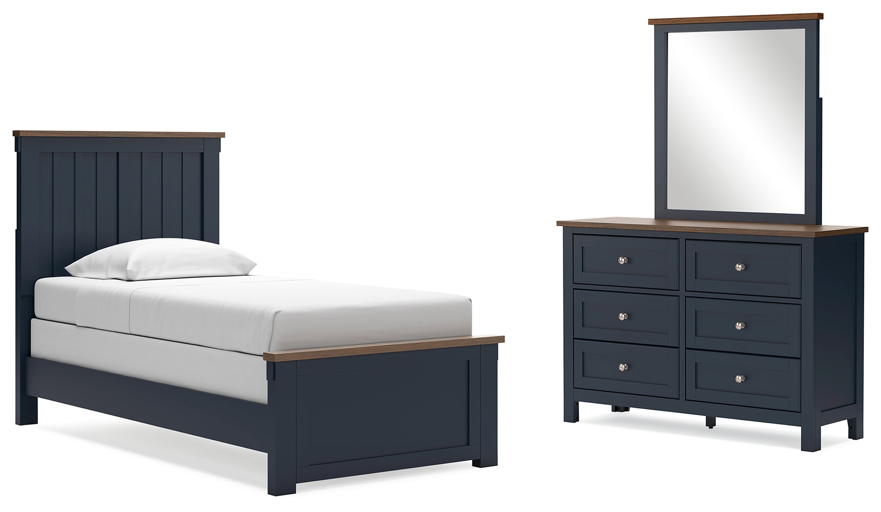 Best Furniture Outlet - Ashley Furniture - Landocken Bedroom - Twin Panel Bed, Dresser and Mirror / Brown/Blue - B414B6