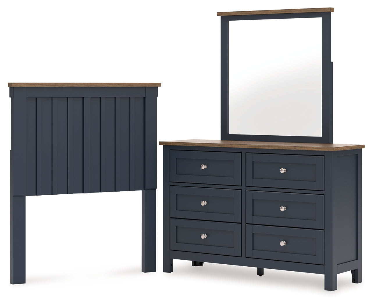 Best Furniture Outlet - Ashley Furniture - Landocken Bedroom - Twin Panel Headboard, Dresser and Mirror / Brown/Blue - B414B13