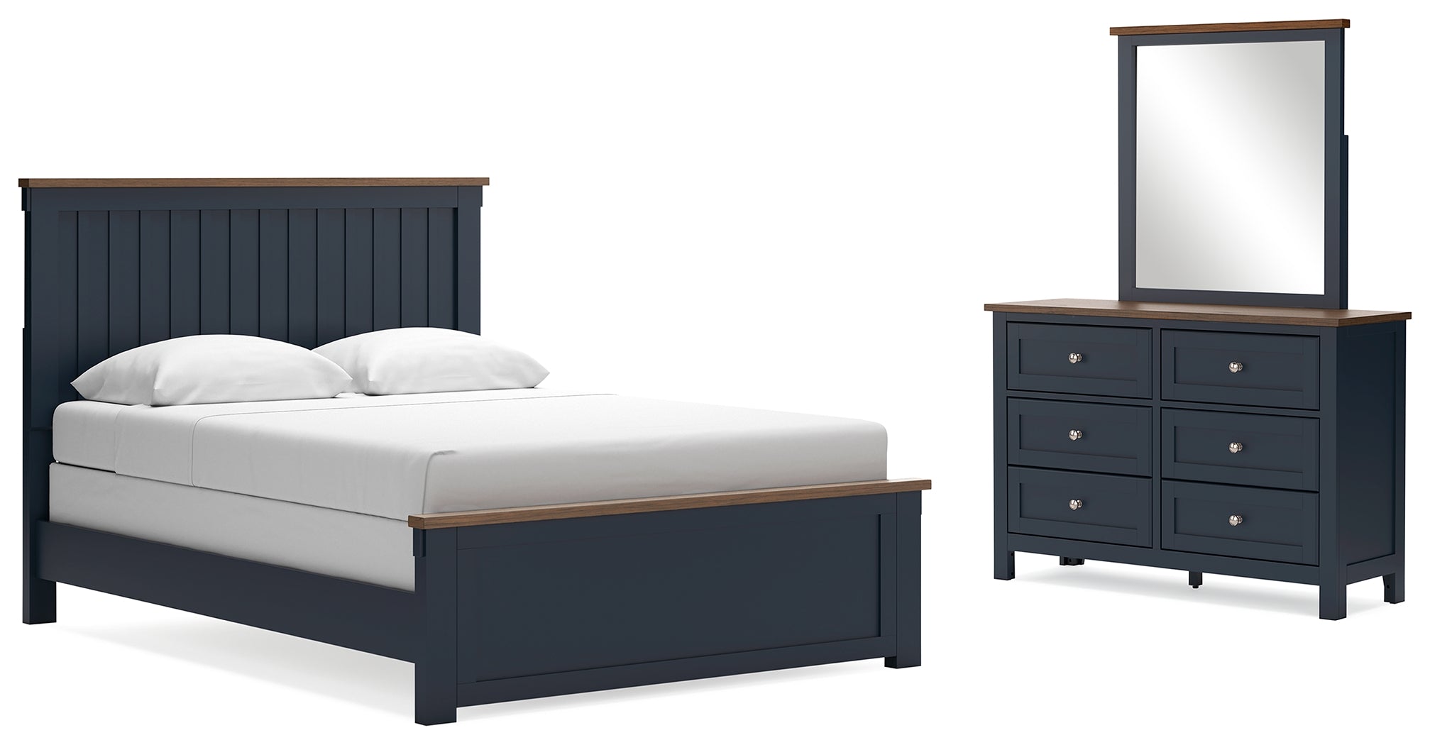 Best Furniture Outlet - Ashley Furniture - Landocken Bedroom - Queen Panel Bed, Dresser and Mirror / Brown/Blue - B414B11