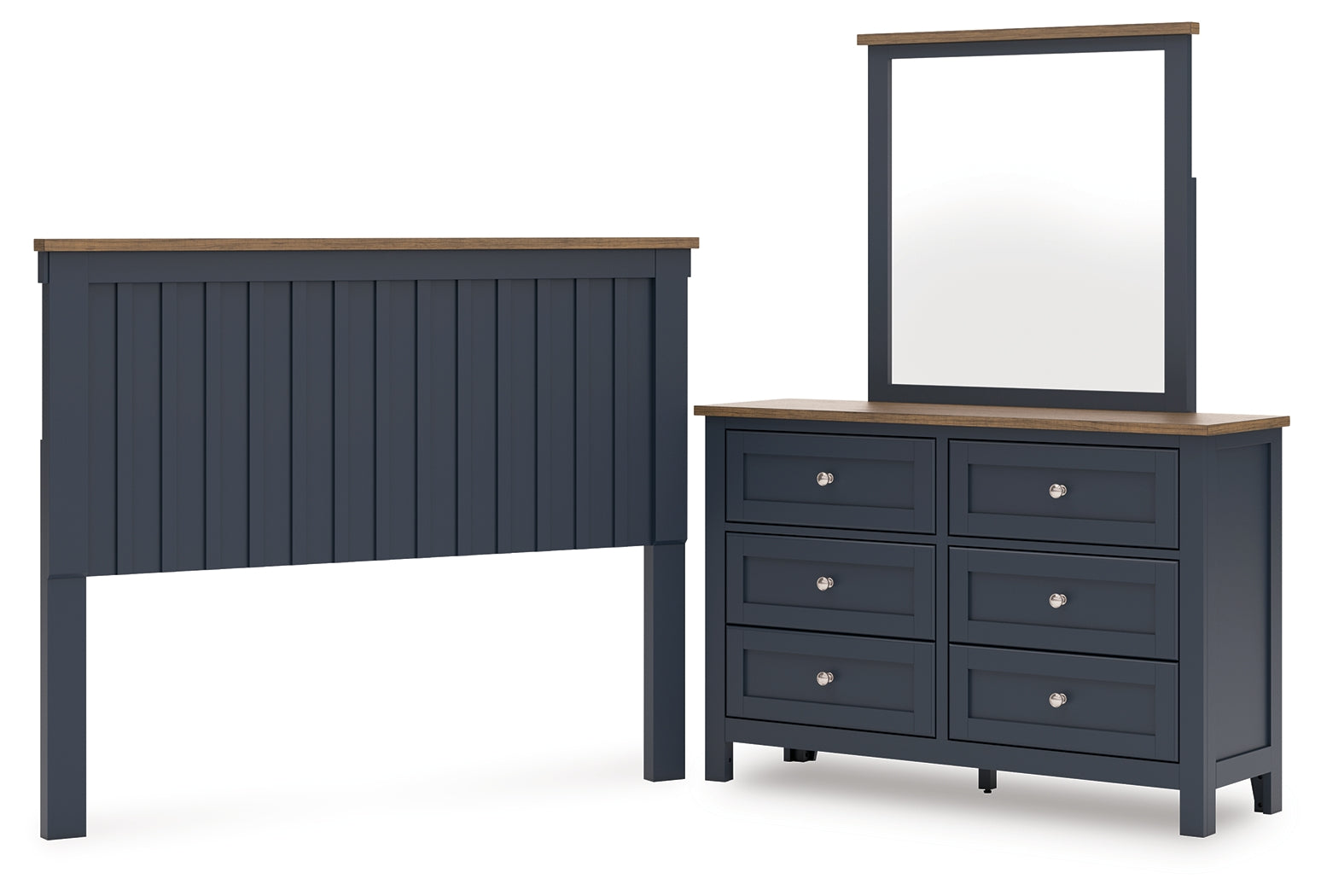 Best Furniture Outlet - Ashley Furniture - Landocken Bedroom - Queen Panel Headboard, Dresser and Mirror / Brown/Blue - B414B12