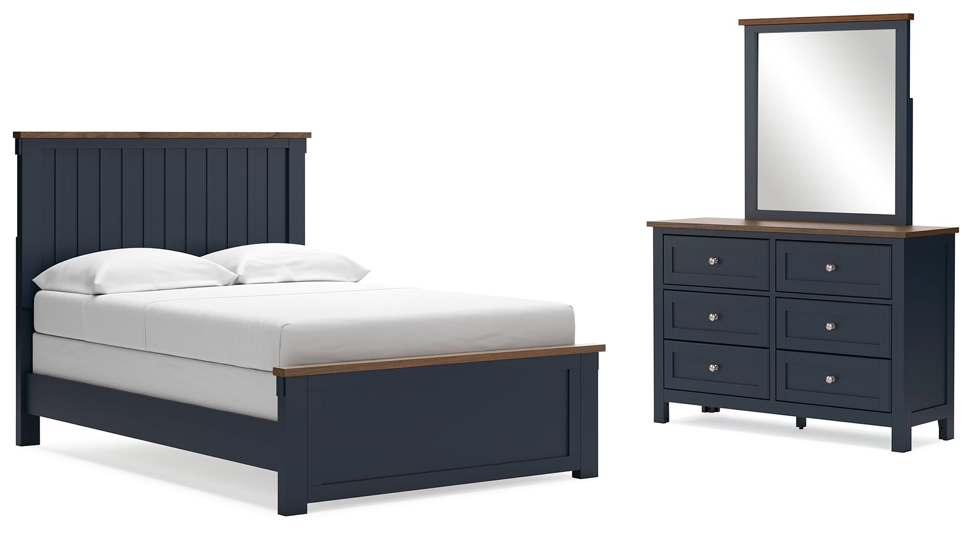 Best Furniture Outlet - Ashley Furniture - Landocken Bedroom - Full Panel Bed, Dresser and Mirror / Brown/Blue - B414B7