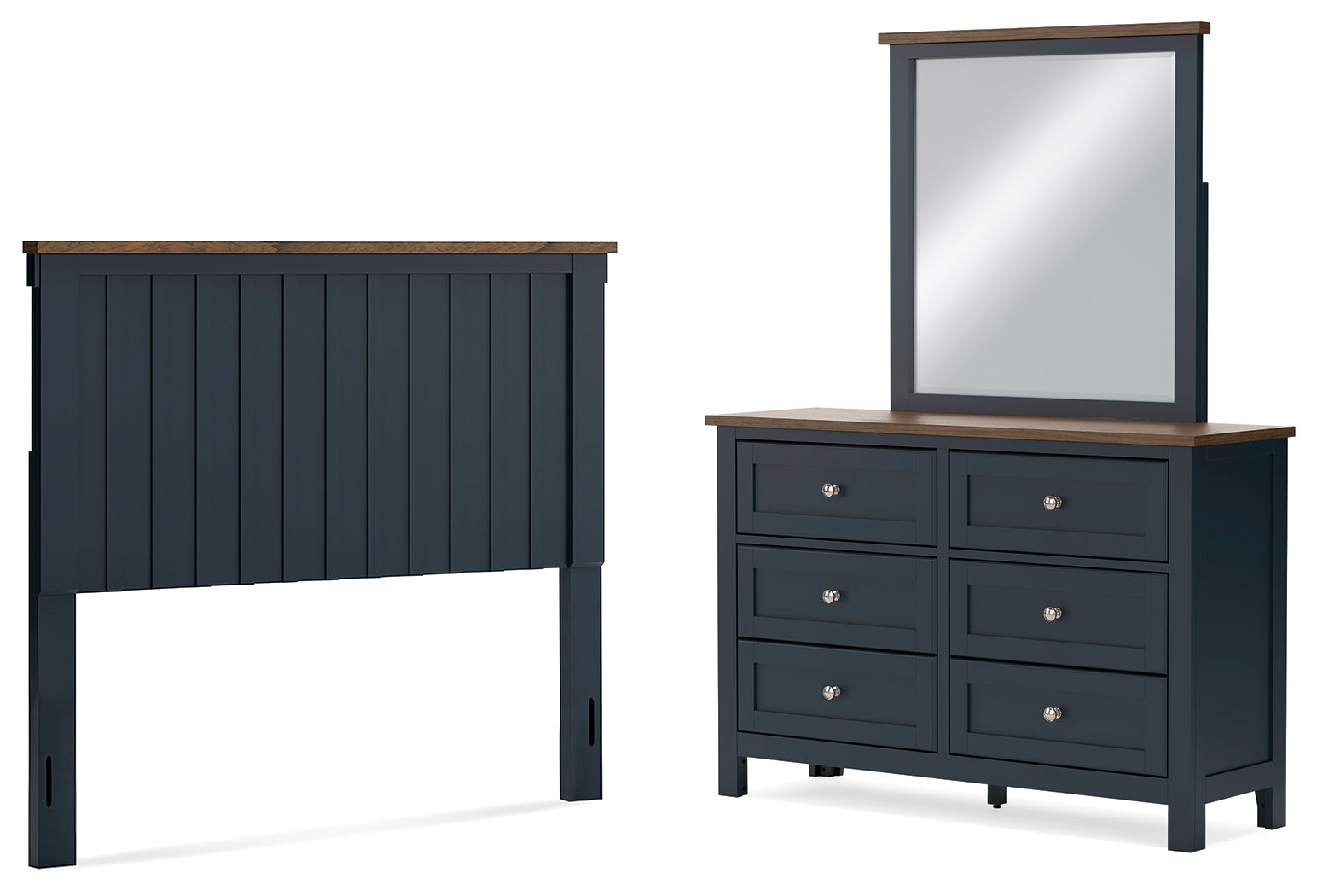 Best Furniture Outlet - Ashley Furniture - Landocken Bedroom - Full Panel Headboard, Dresser and Mirror / Brown/Blue - B414B14