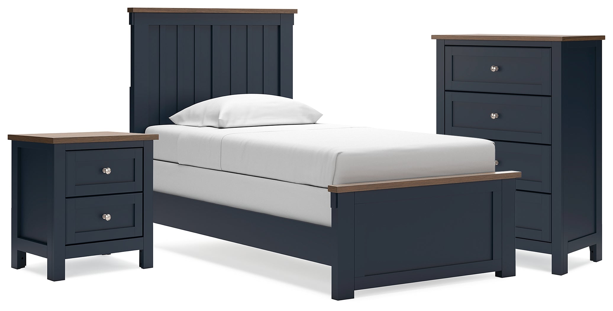 Best Furniture Outlet - Ashley Furniture - Landocken Bedroom - Twin Panel Bed, Chest and Nightstand / Brown/Blue - B414B19