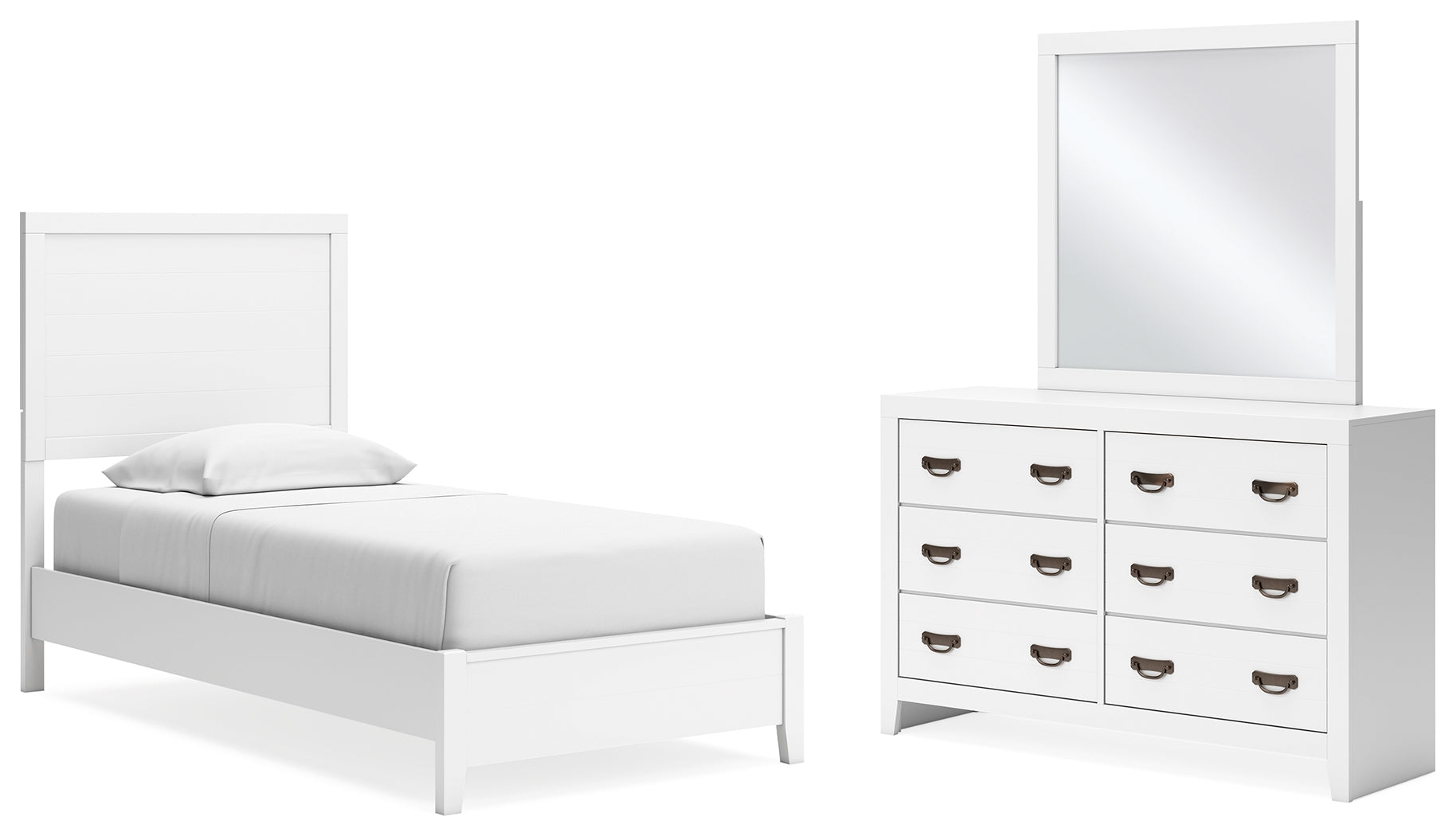 Best Furniture Outlet - Ashley Furniture - Binterglen Bedroom - Twin Panel Bed, Dresser and Mirror / White - B427B3