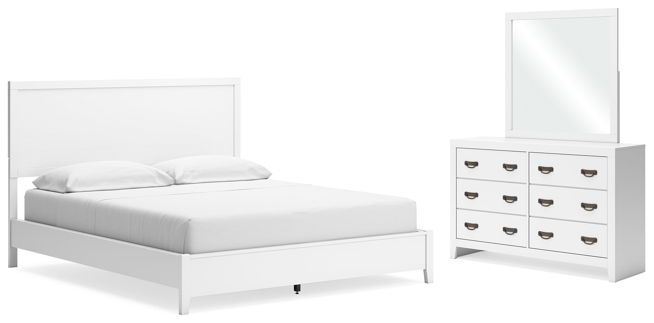 Best Furniture Outlet - Ashley Furniture - Binterglen Bedroom - California King Panel Bed, Dresser and Mirror / White - B427B13