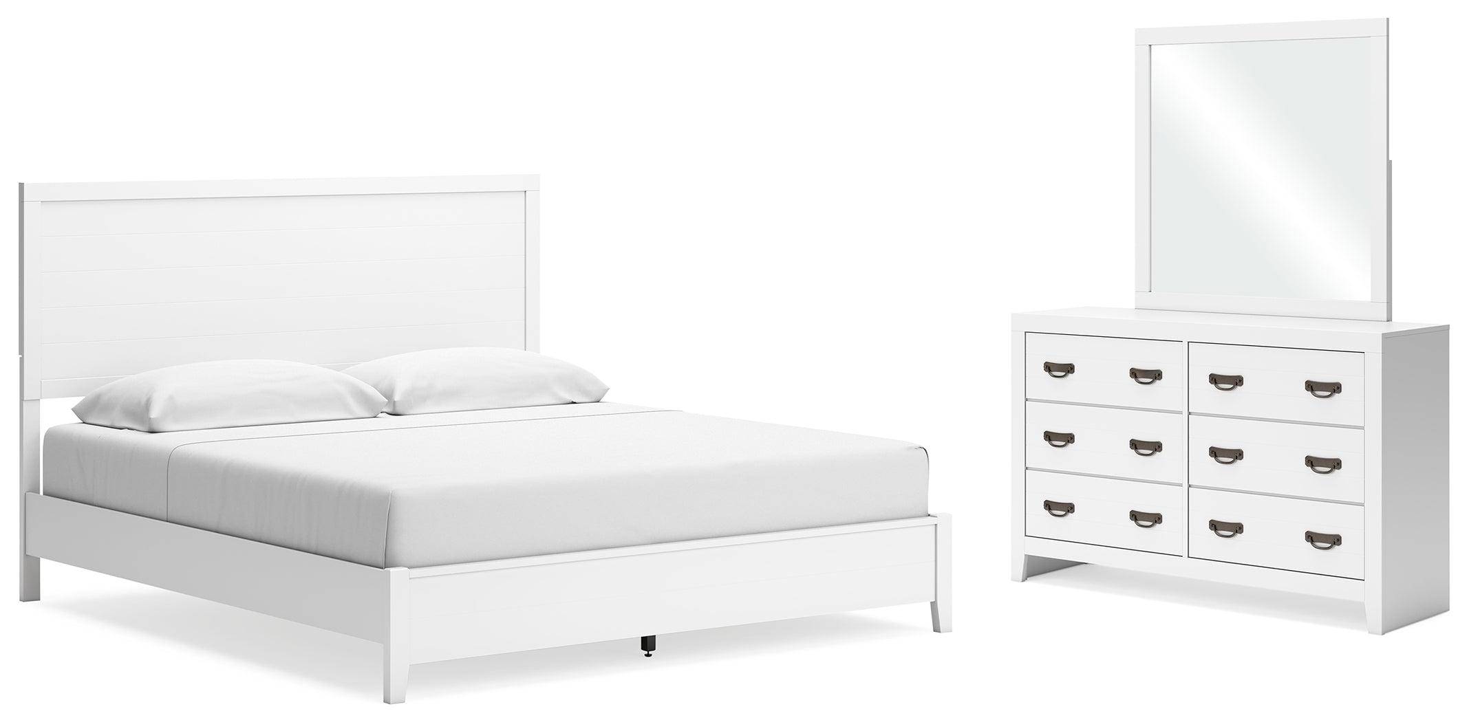 Best Furniture Outlet - Ashley Furniture - Binterglen Bedroom - King Panel Bed, Dresser and Mirror / White - B427B12