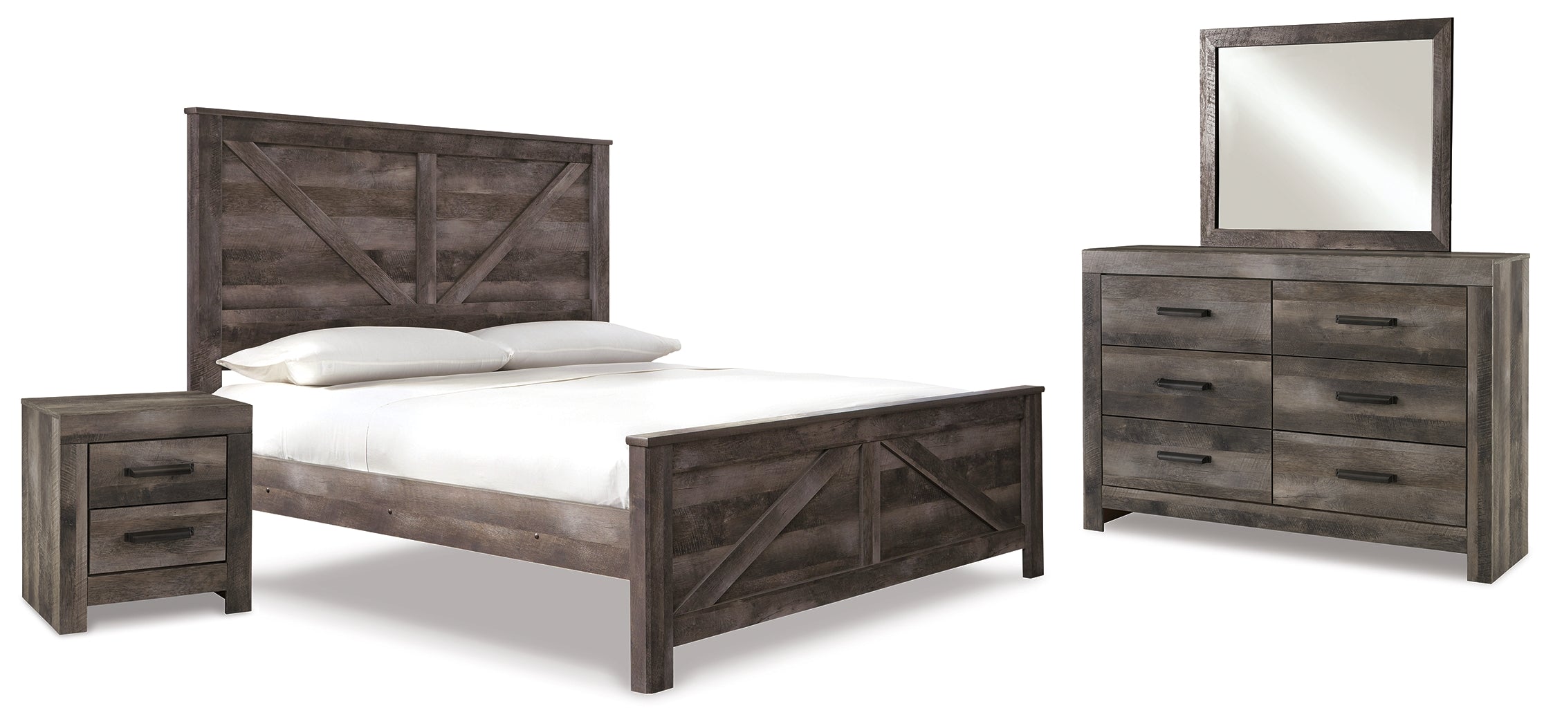 Best Furniture Outlet - Ashley Furniture - Wynnlow Bedroom - King Crossbuck Panel Bed, Dresser, Mirror and Nightstand / Gray - B440B26