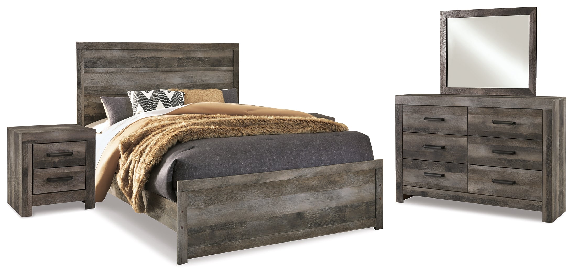 Best Furniture Outlet - Ashley Furniture - Wynnlow Bedroom - Queen Panel Bed, Dresser, Mirror and 2 Nightstands / Gray - B440B36