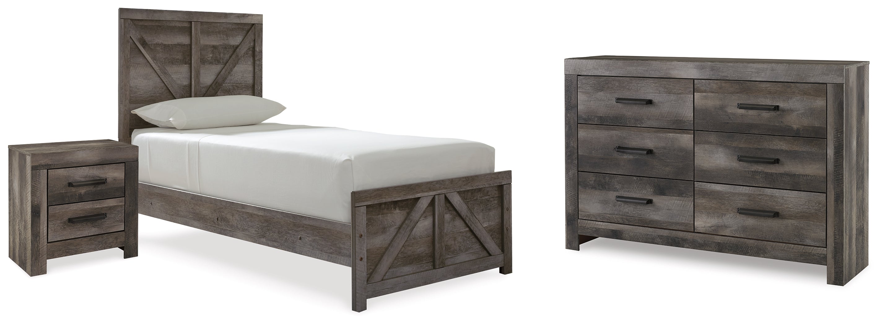 Best Furniture Outlet - Ashley Furniture - Wynnlow Bedroom - Twin Panel Bed, Dresser and Nightstand / Gray - B440B38