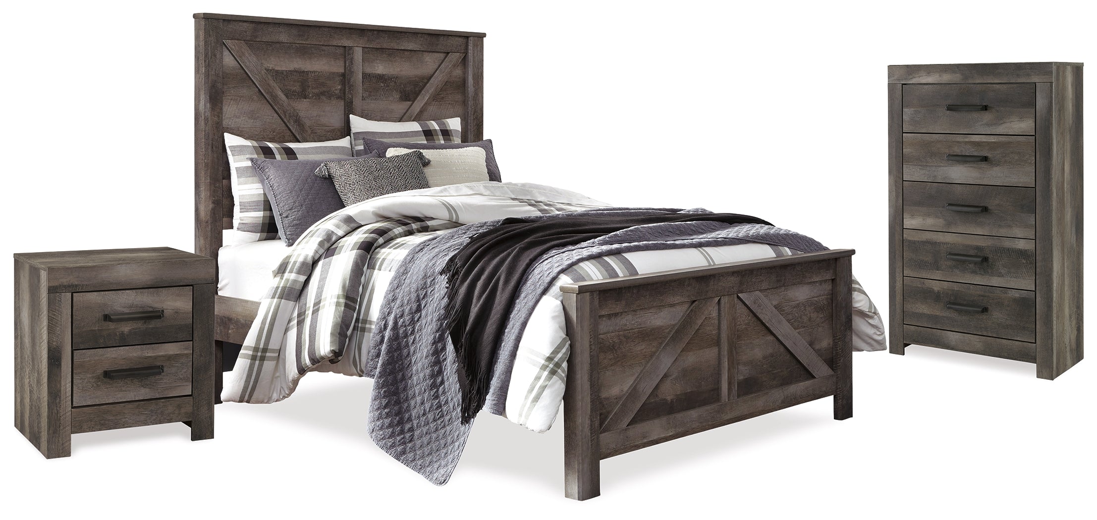 Best Furniture Outlet - Ashley Furniture - Wynnlow Bedroom - Queen Crossbuck Panel Bed, Chest and Nightstand / Gray - B440B28