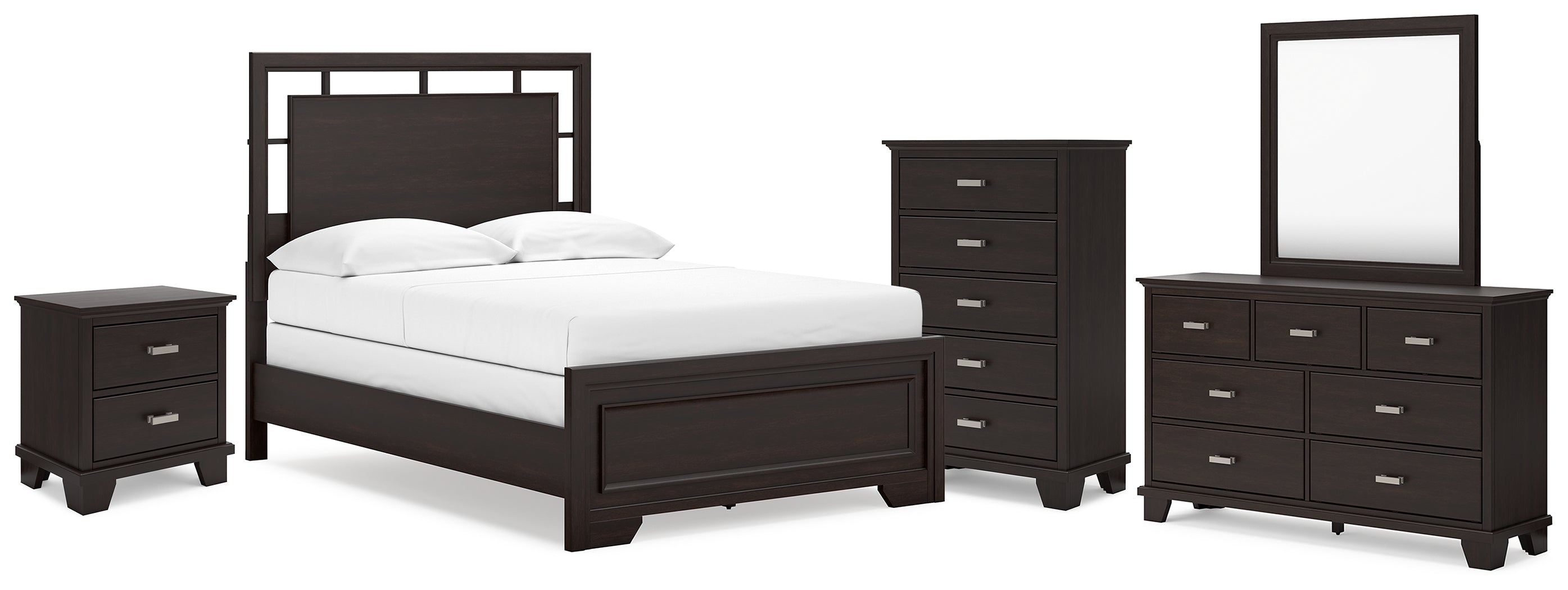 Best Furniture Outlet - Ashley Furniture - Covetown Bedroom - Full Panel Bed, Dresser, Mirror, Chest and Nightstand / Dark Brown - B441B13
