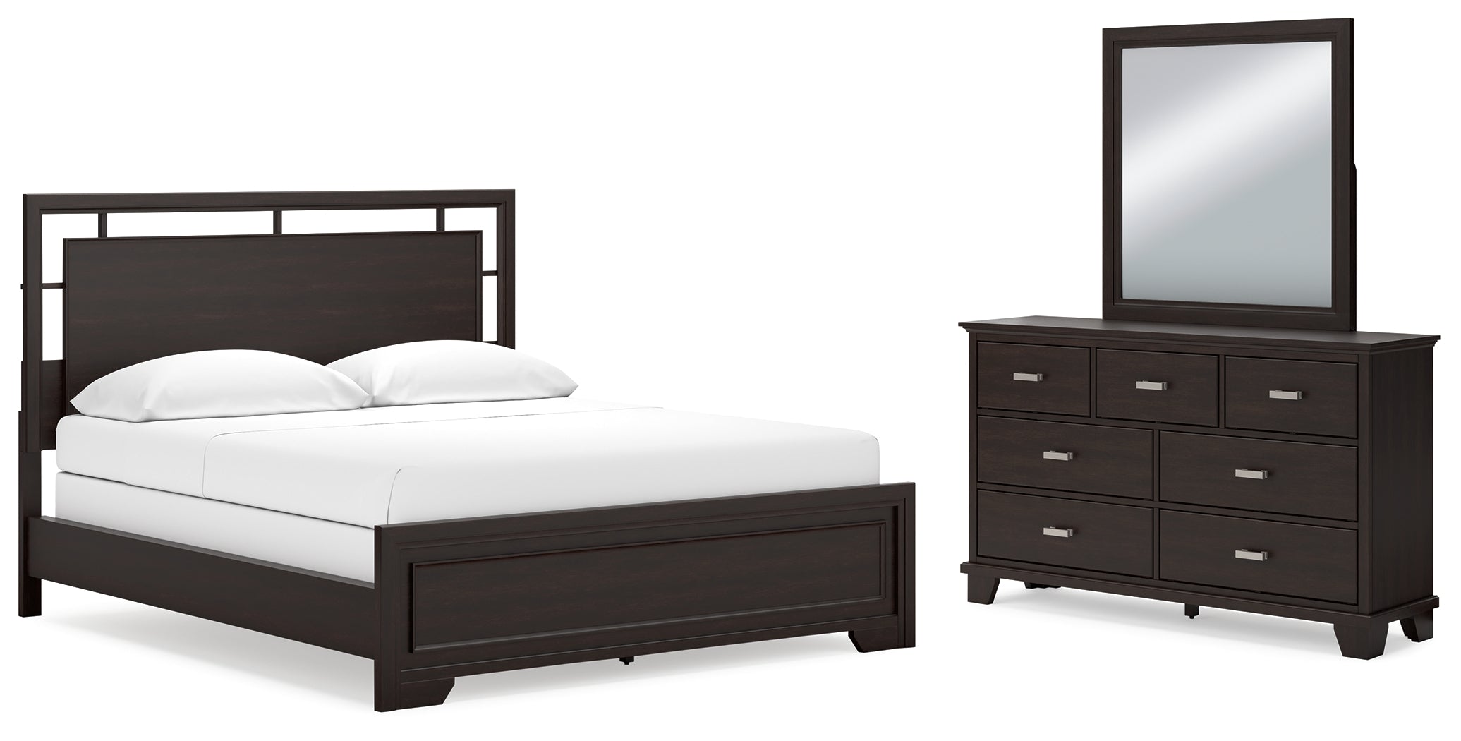 Best Furniture Outlet - Ashley Furniture - Covetown Bedroom - California King Panel Bed, Dresser and Mirror / Dark Brown - B441B11