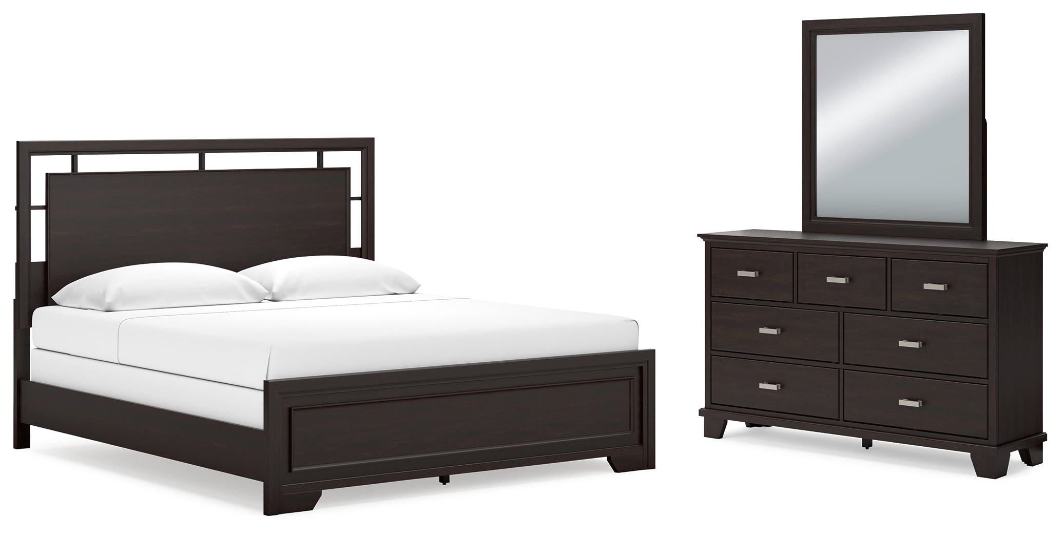 Best Furniture Outlet - Ashley Furniture - Covetown Bedroom - King Panel Bed, Dresser and Mirror / Dark Brown - B441B10
