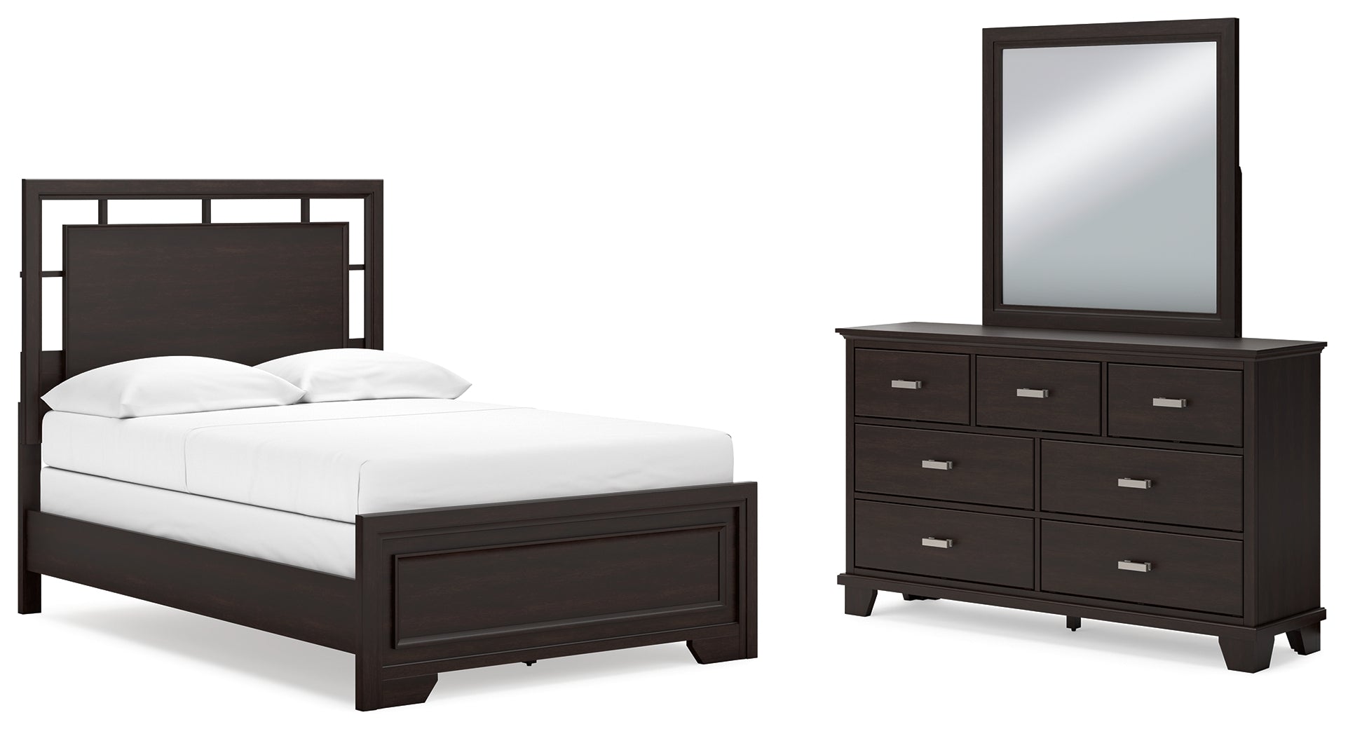 Best Furniture Outlet - Ashley Furniture - Covetown Bedroom - Full Panel Bed, Dresser and Mirror / Dark Brown - B441B5