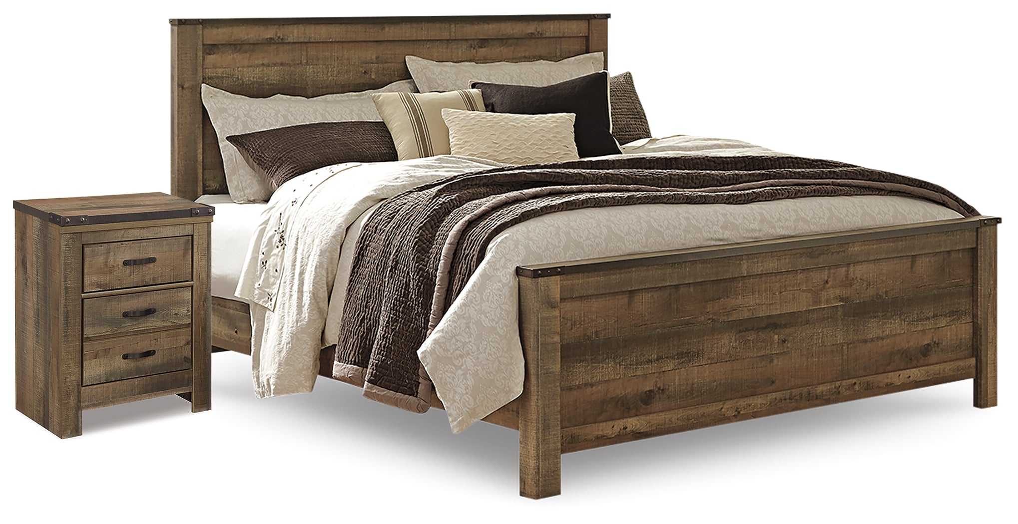 Best Furniture Outlet - Ashley Furniture - Trinell Bedroom - King Panel Bed and Nightstand / Brown - B446B60