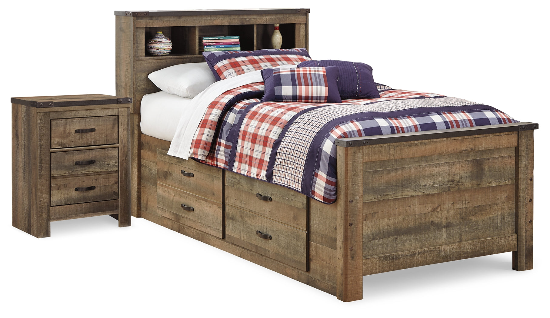 Best Furniture Outlet - Ashley Furniture - Trinell Bedroom - Twin Panel Bed with Storage and Nightstand / Brown - B446B68