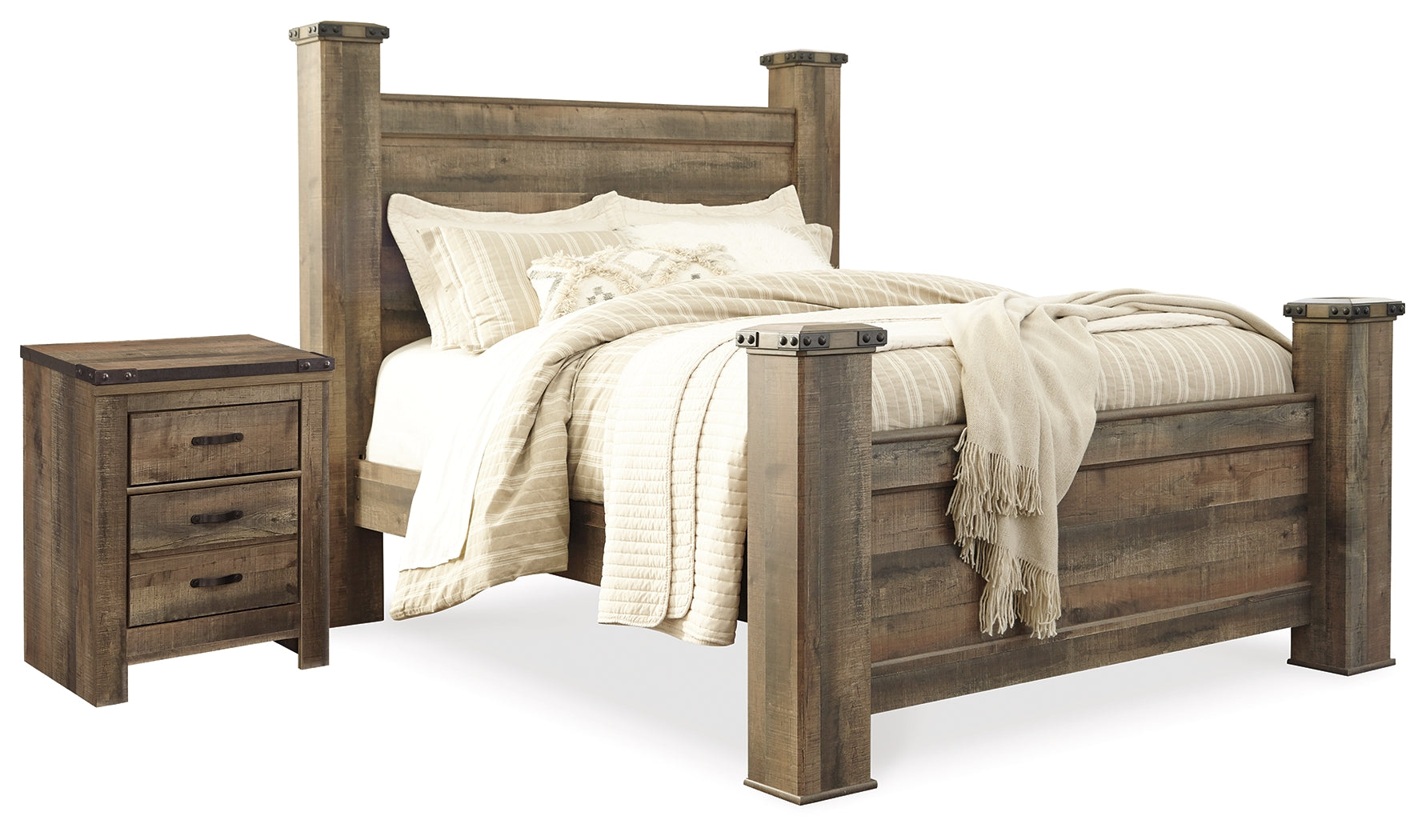 Best Furniture Outlet - Ashley Furniture - Trinell Bedroom - Queen Poster Bed and Nightstand / Brown - B446B62