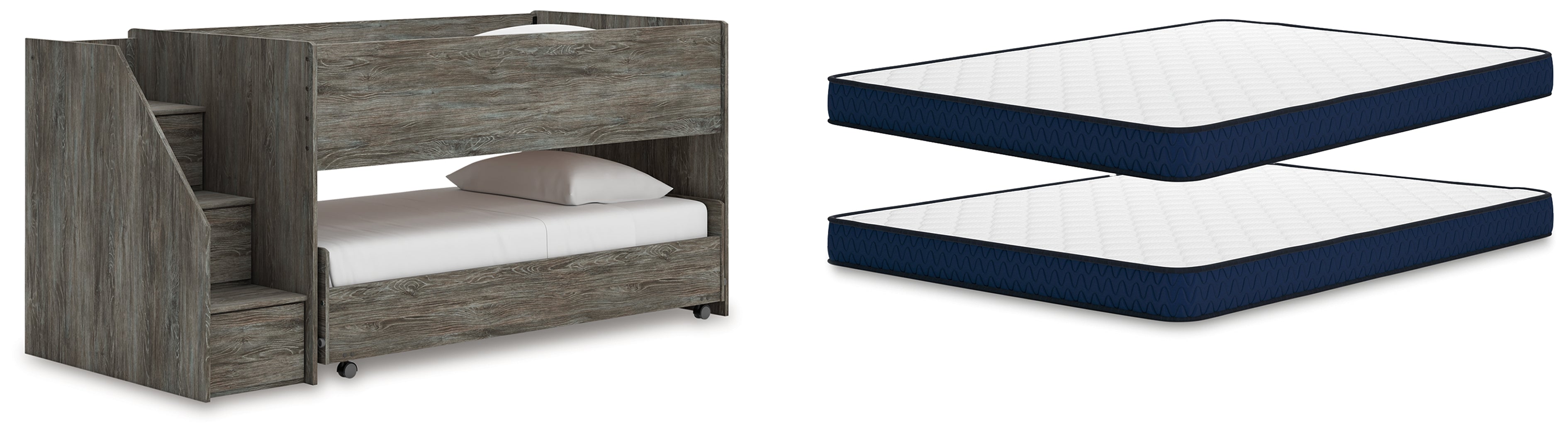 Best Furniture Outlet - Ashley Furniture - Frandern Bedroom - Twin Over Twin Loft Bed and Mattresses / Warm Gray - B4480B27