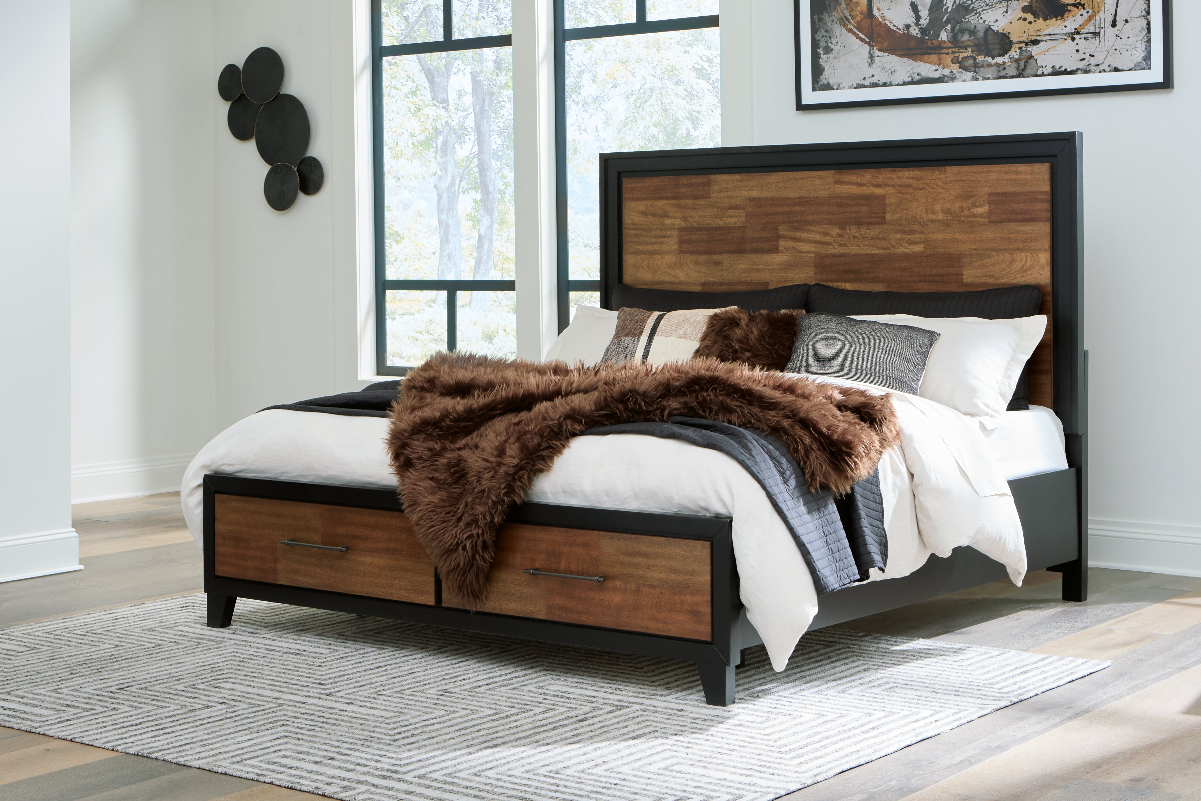 Best Furniture Outlet - Ashley Furniture - Kraeburn Bedroom - California King Panel Storage Bed / Brown/Black - B496B13