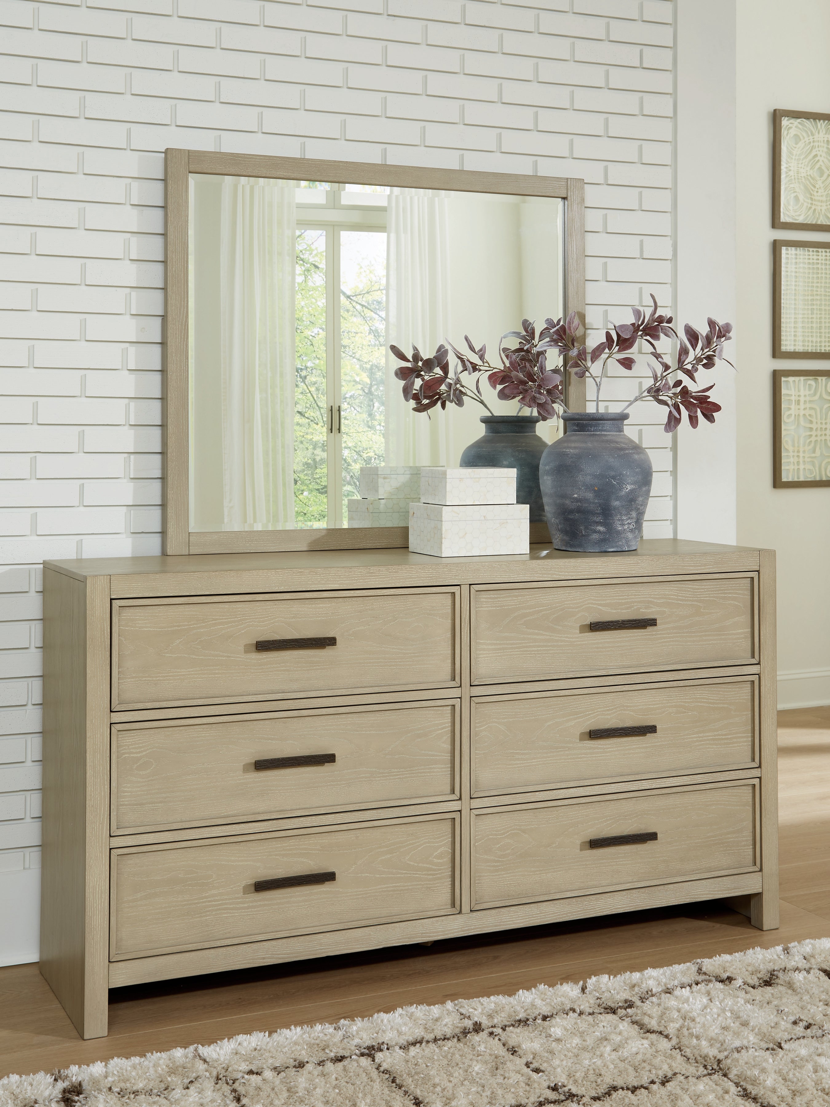 Best Furniture Outlet - Ashley Furniture - Calmoro Bedroom - Dresser and Mirror / Gray - B602B1