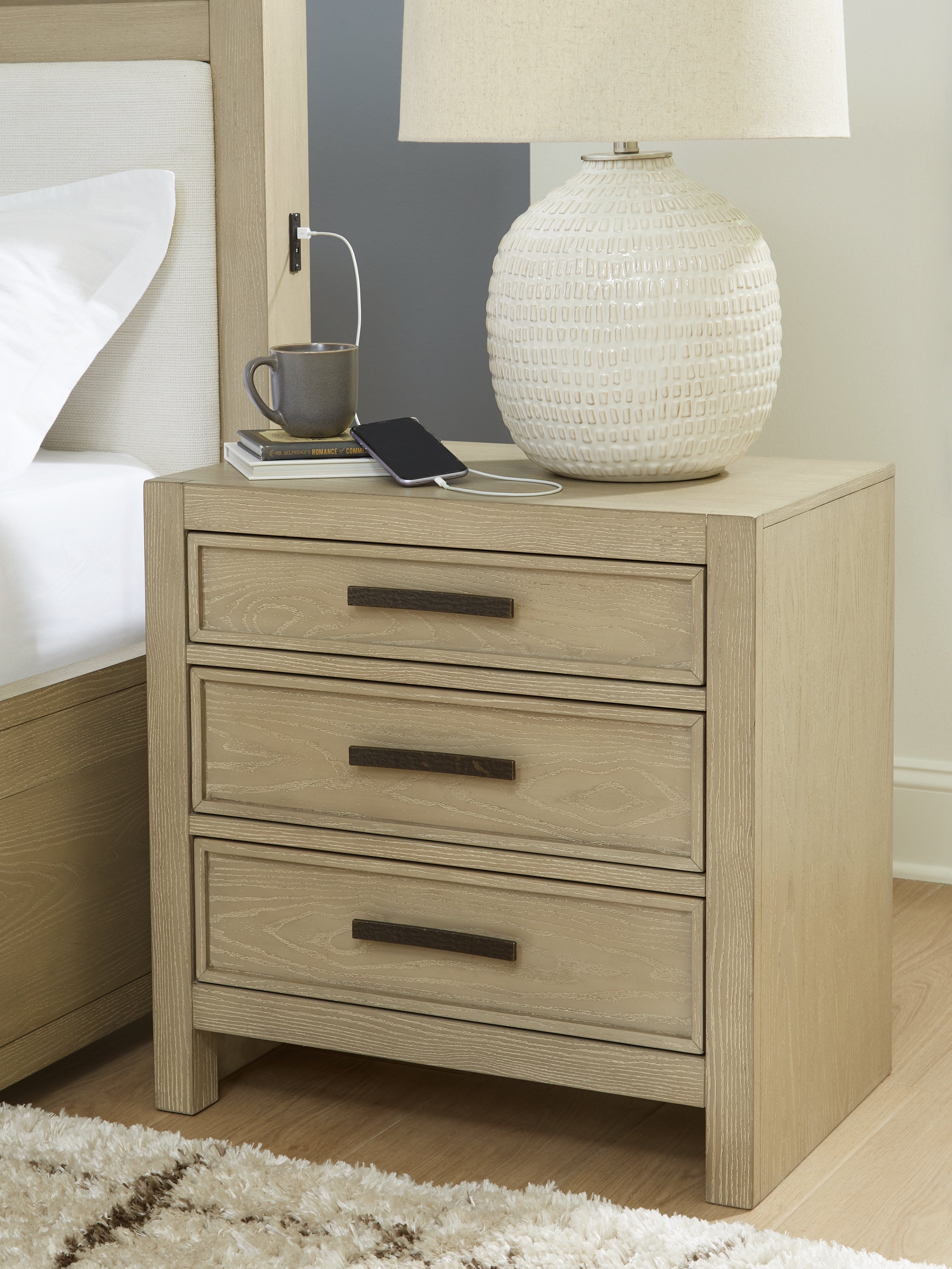 Best Furniture Outlet - Ashley Furniture - Calmoro Bedroom - Three Drawer Night Stand / Gray - B602-93