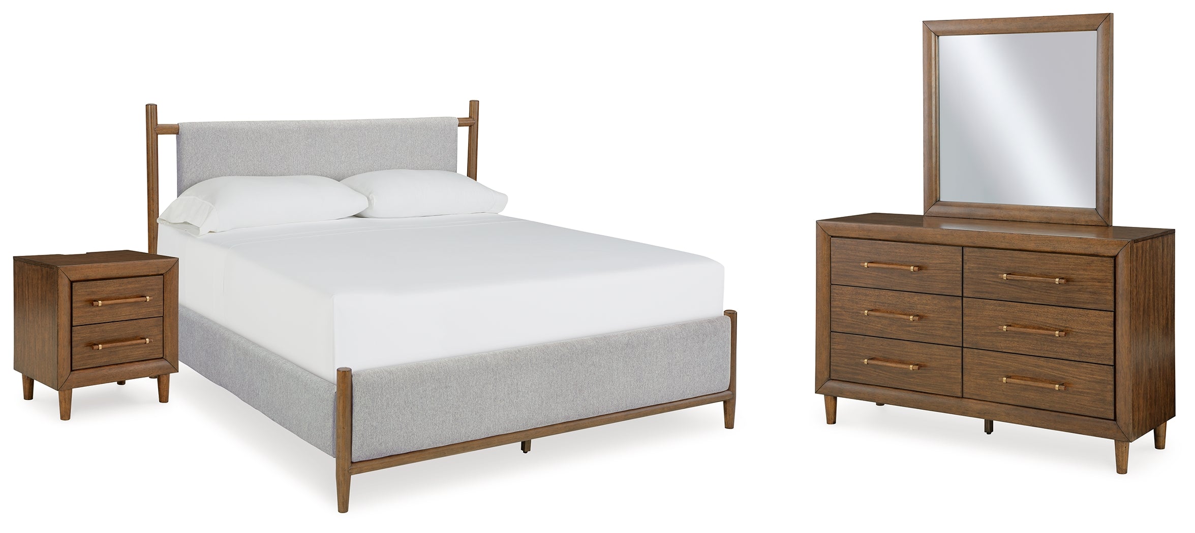 Best Furniture Outlet - Ashley Furniture - Lyncott Bedroom - Queen Upholstered Bed, Dresser, Mirror and Nightstand / Brown - B615B12