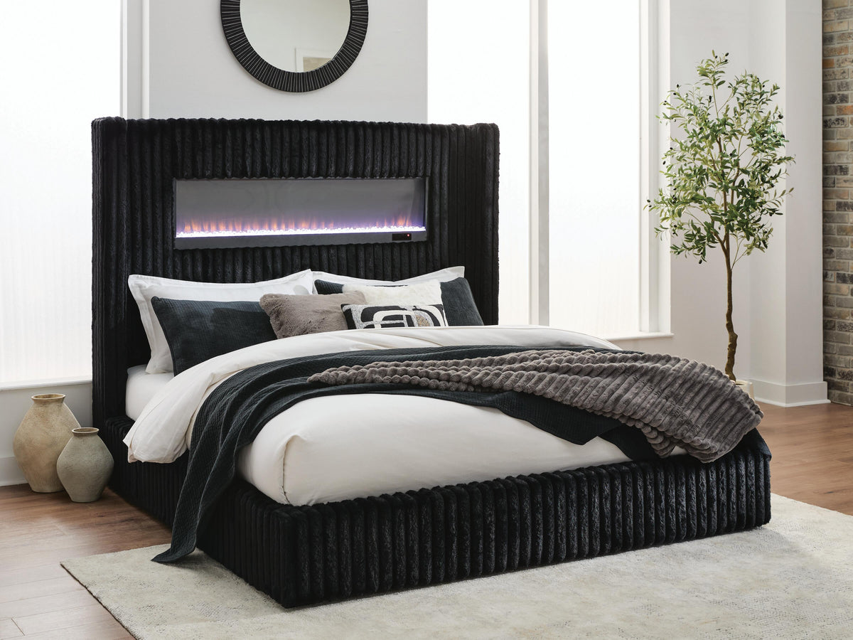 Best Furniture Outlet - Ashley Furniture - Tayleena Bedroom - King Upholstered Bed with Fireplace and Wireless Audio - PCB620B2