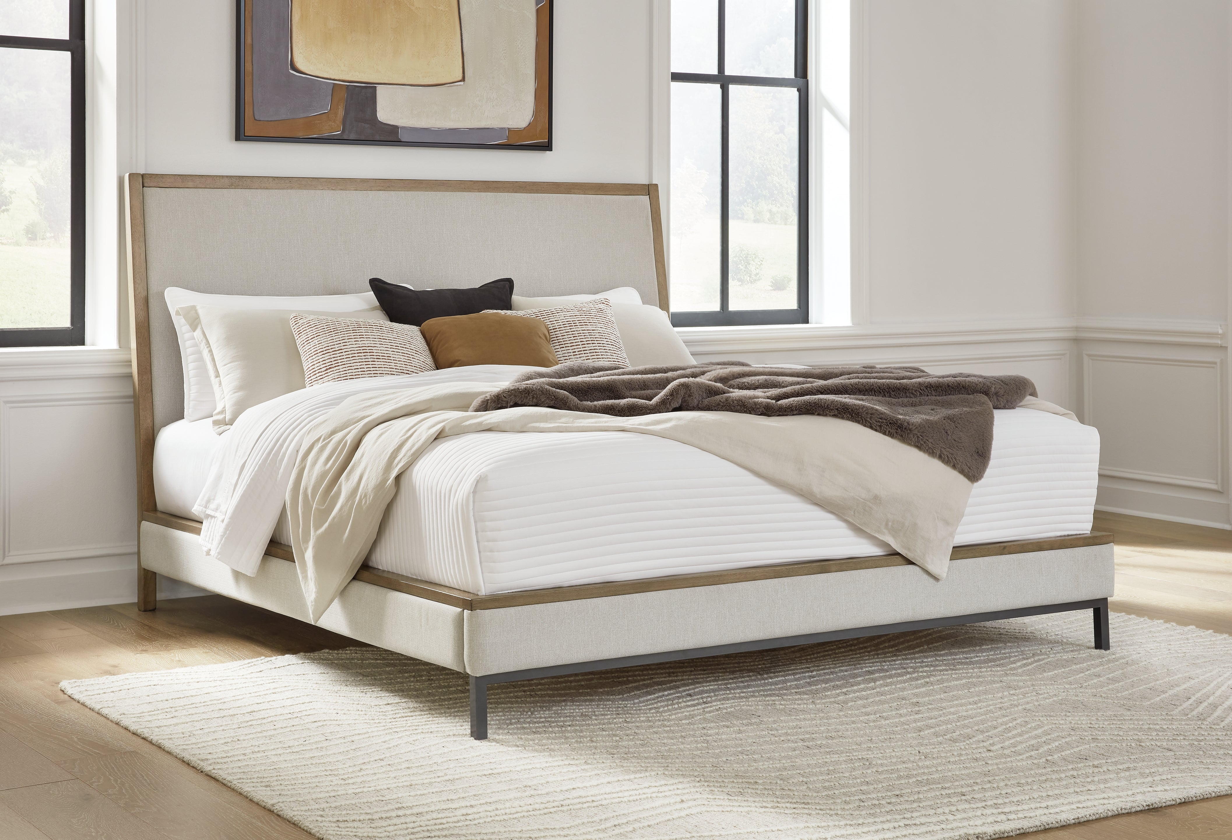 Best Furniture Outlet - Ashley Furniture - Tomtyn Bedroom - King Upholstered Bed / Light Brown - B622B4