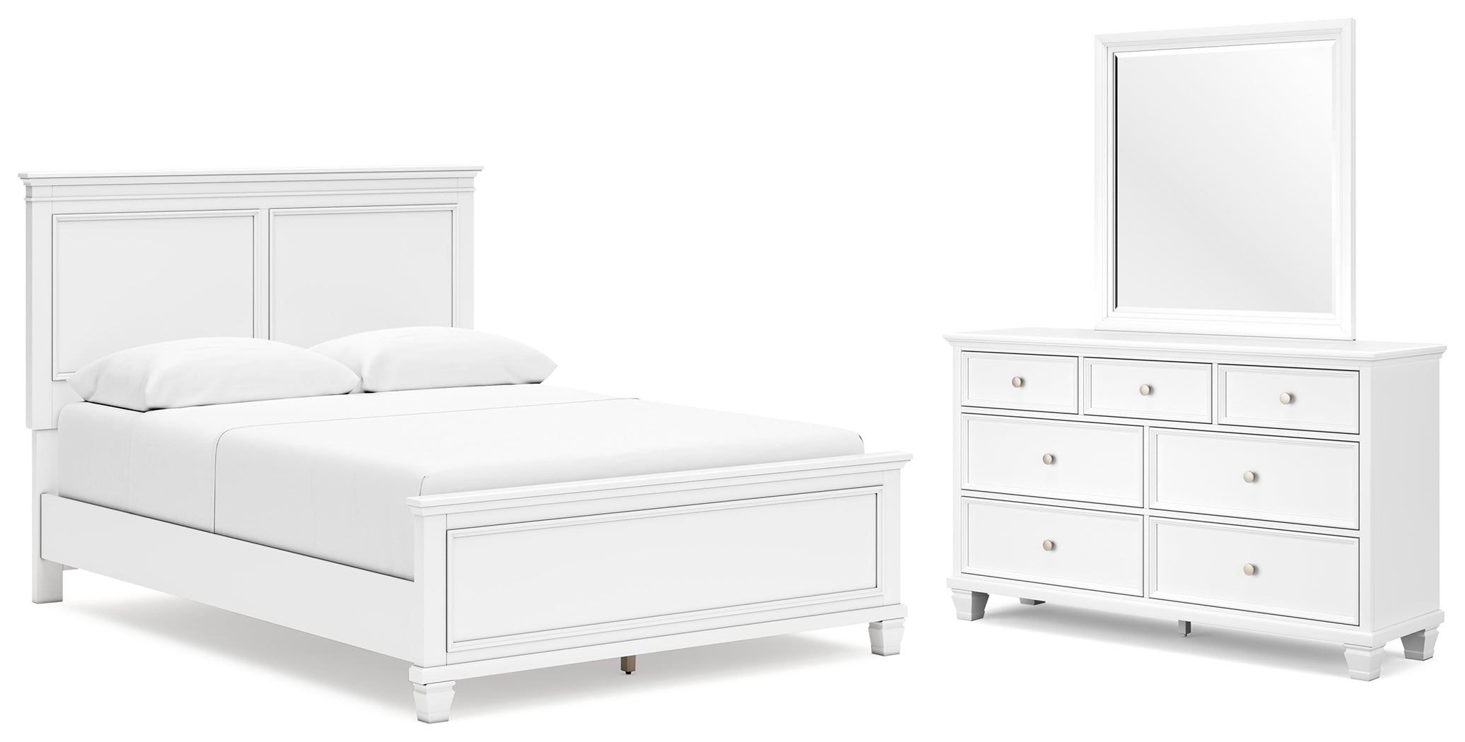 Best Furniture Outlet - Ashley Furniture - Fortman Bedroom - Queen Panel Bed, Dresser and Mirror / White - B680B3