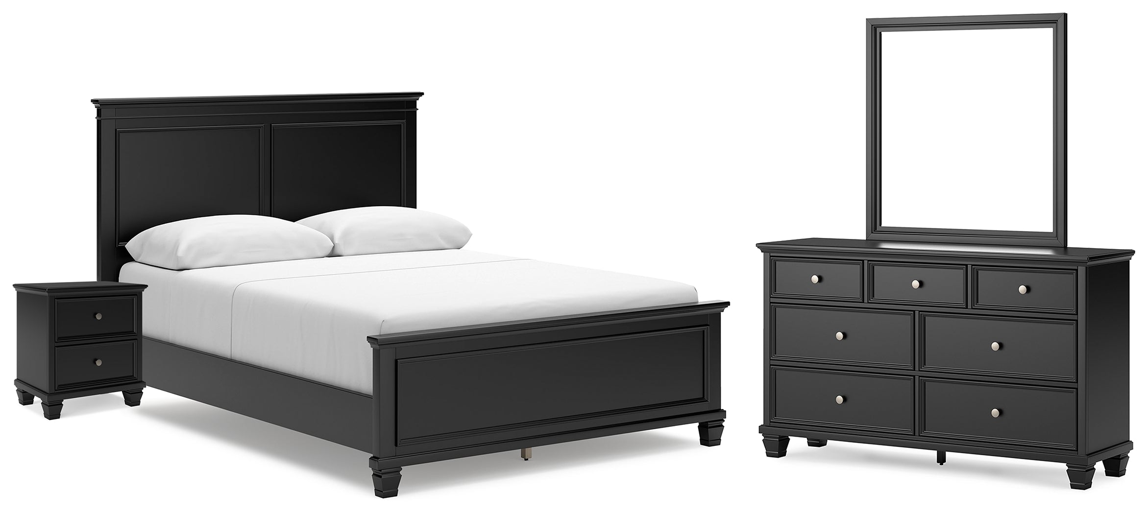 Best Furniture Outlet - Ashley Furniture - Lanolee Bedroom - Queen Panel Bed, Dresser, Mirror and Nightstand / Black - B687B15