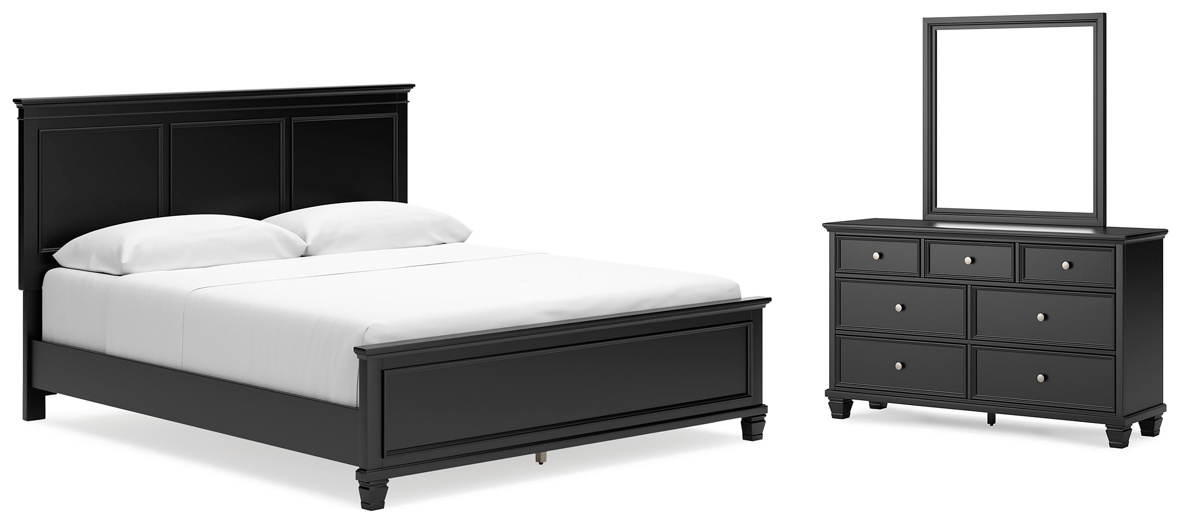Best Furniture Outlet - Ashley Furniture - Lanolee Bedroom - California King Panel Bed, Dresser and Mirror / Black - B687B14