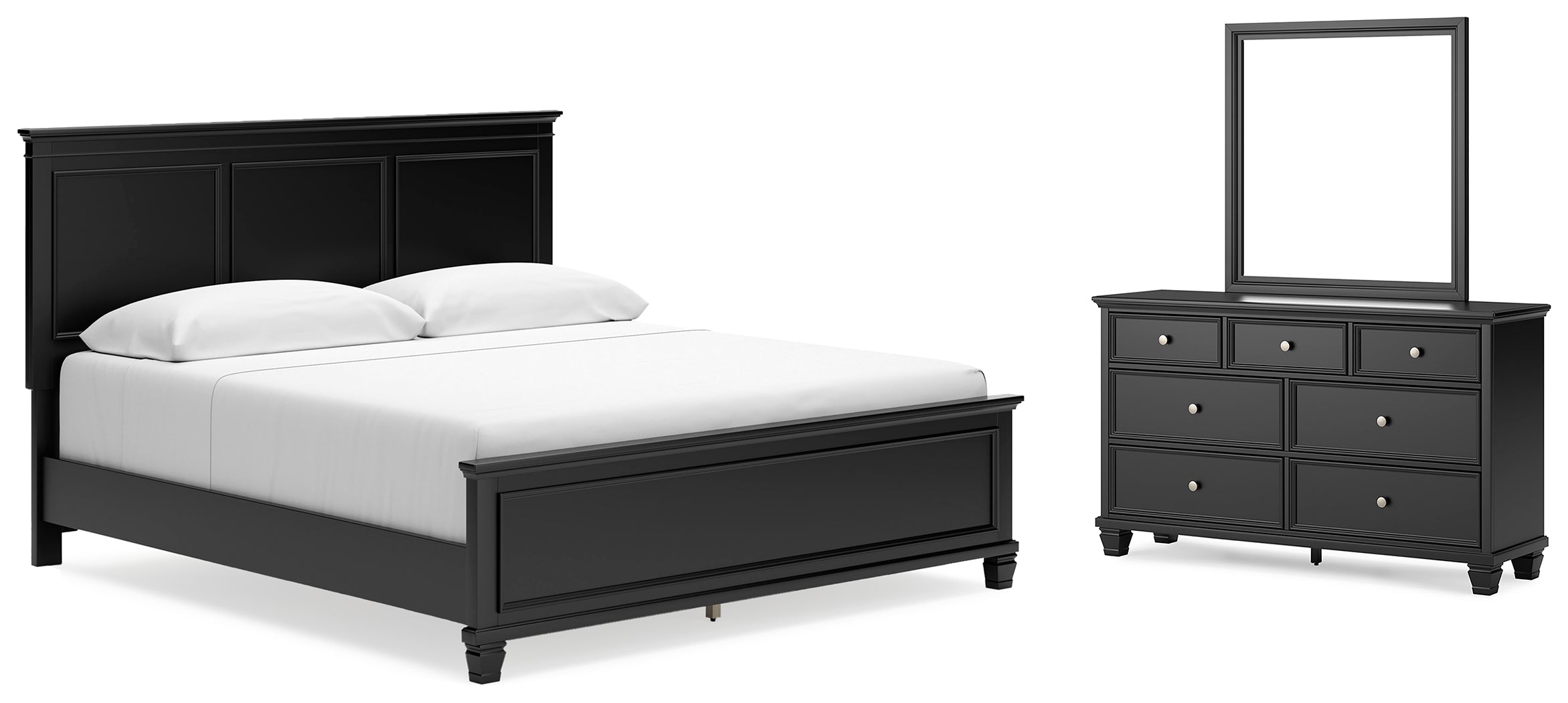 Best Furniture Outlet - Ashley Furniture - Lanolee Bedroom - King Panel Bed, Dresser and Mirror / Black - B687B13