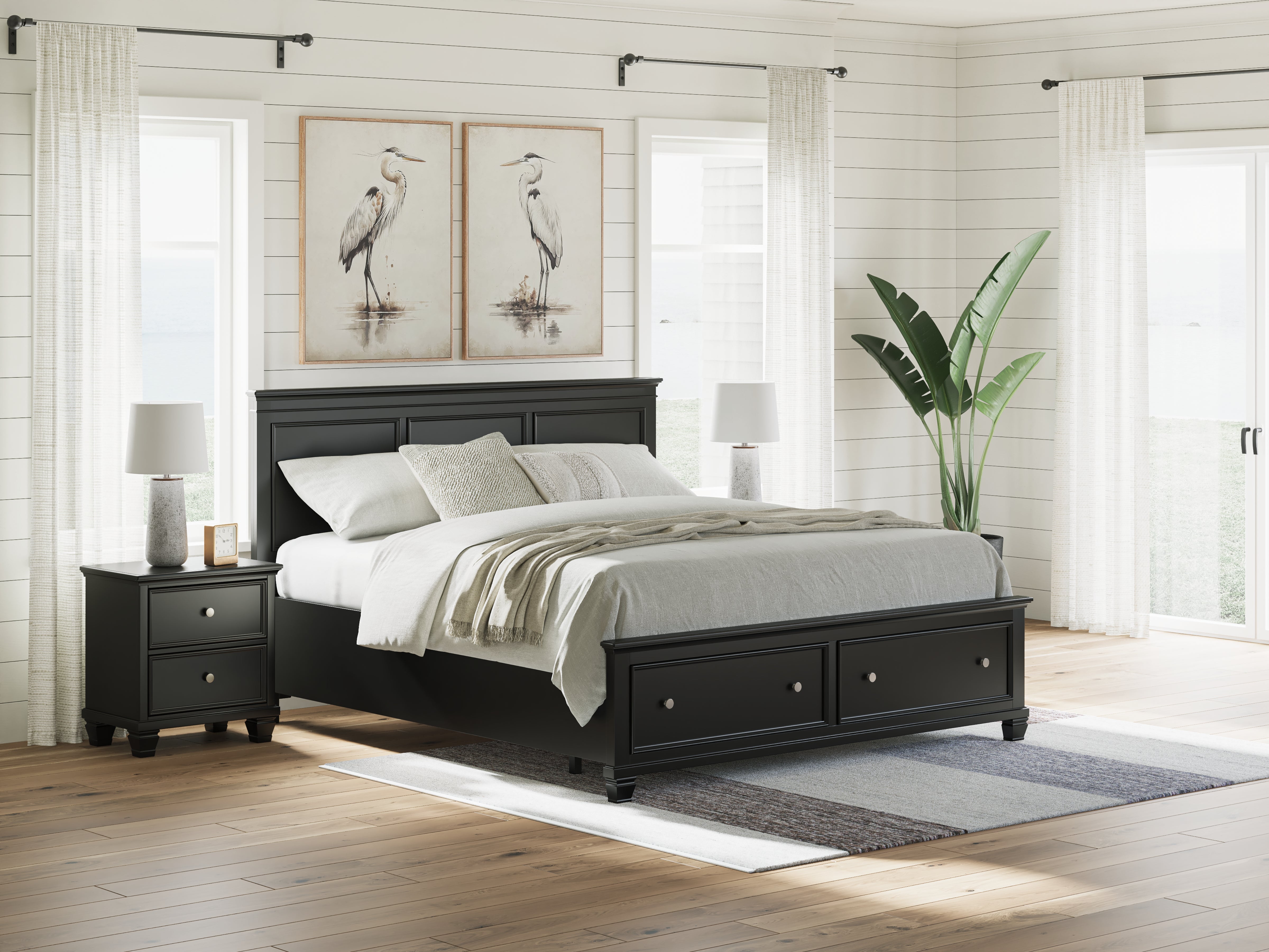 Best Furniture Outlet - Ashley Furniture - Lanolee Bedroom - California King Panel Storage Bed / Black - B687B20