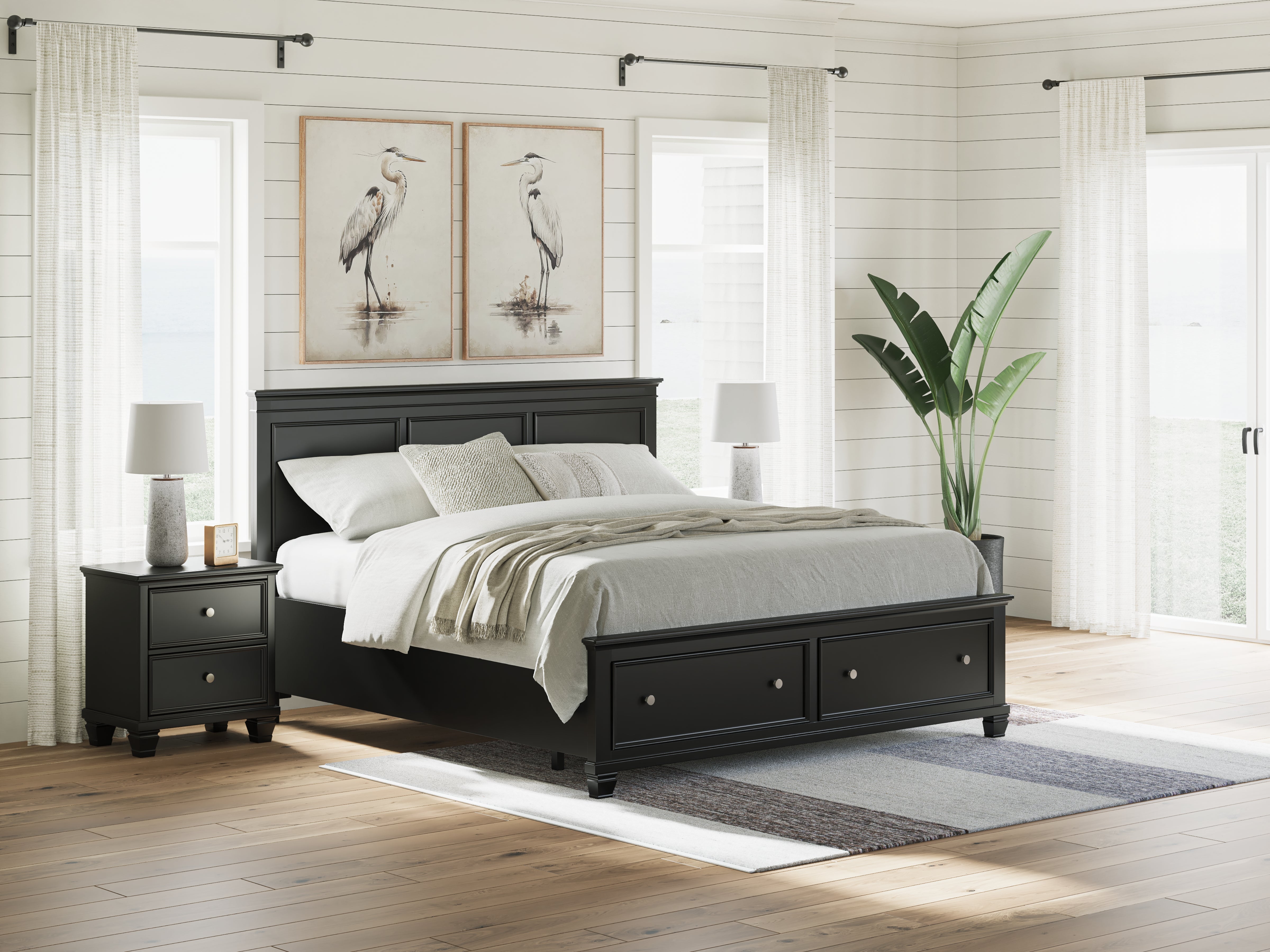 Best Furniture Outlet - Ashley Furniture - Lanolee Bedroom - King Panel Storage Bed / Black - B687B19
