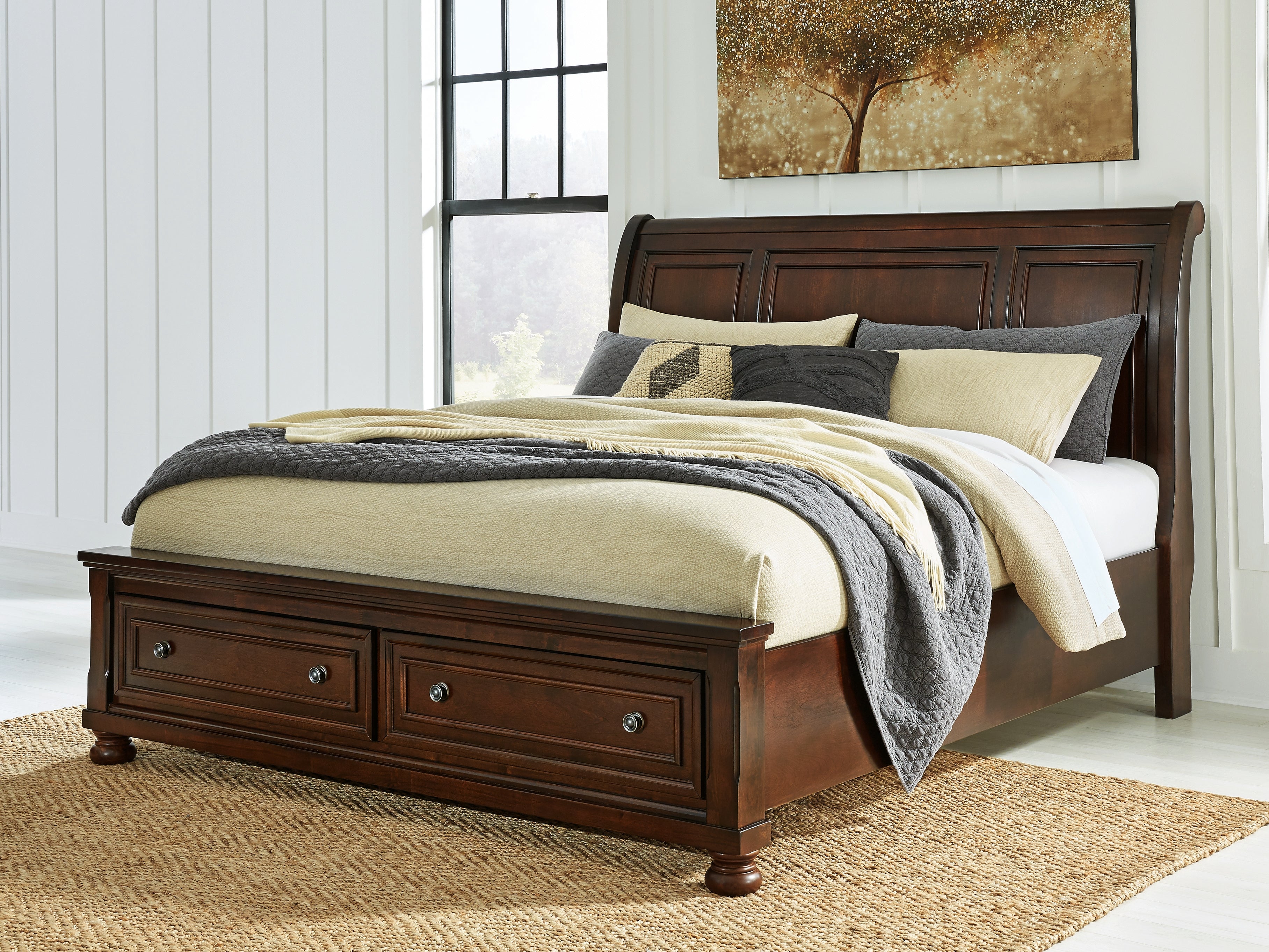 Best Furniture Outlet - Ashley Furniture - Porter Bedroom - California King Sleigh Storage Bed / Rustic Brown - B697B47