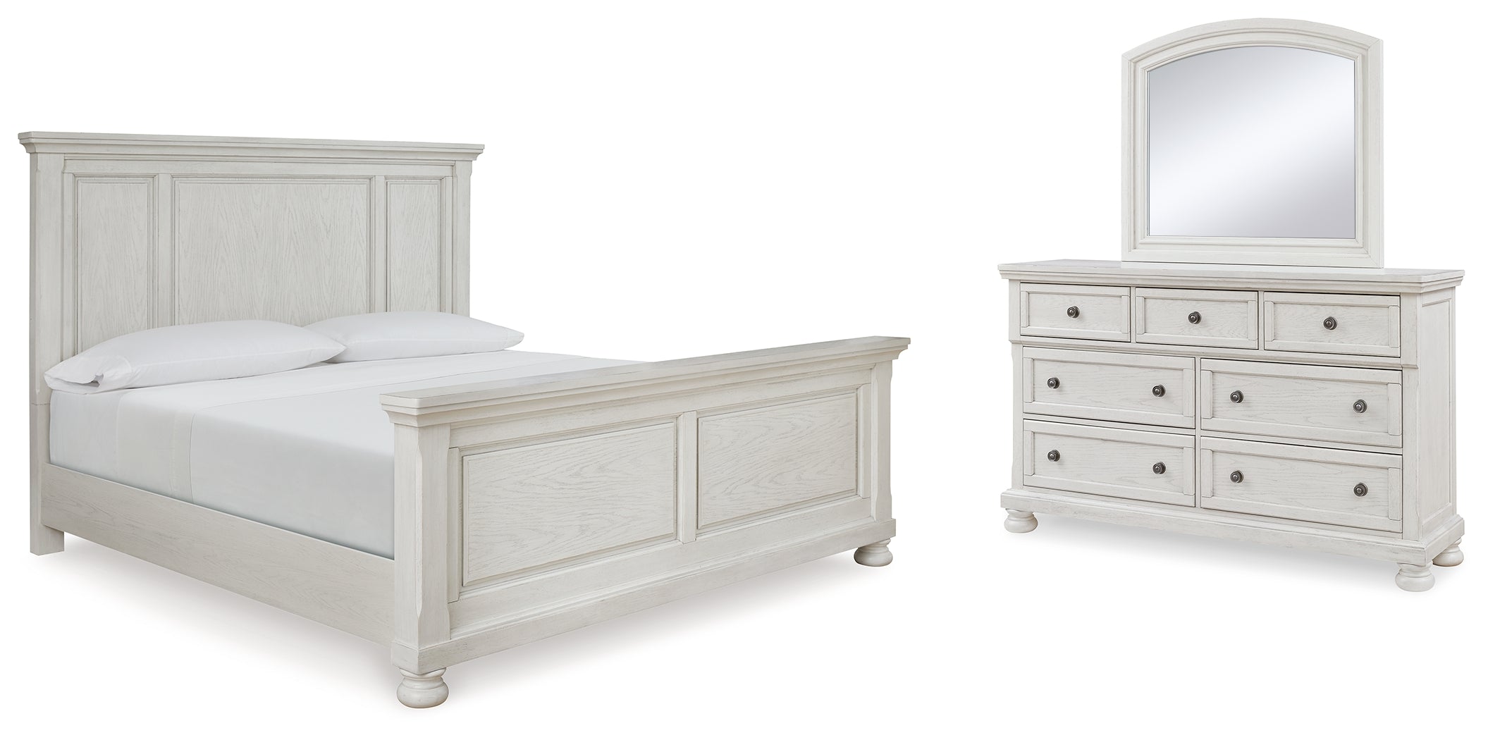 Best Furniture Outlet - Ashley Furniture - Robbinsdale Bedroom - Queen Panel Bed, Dresser and Mirror / Antique White - B742B4