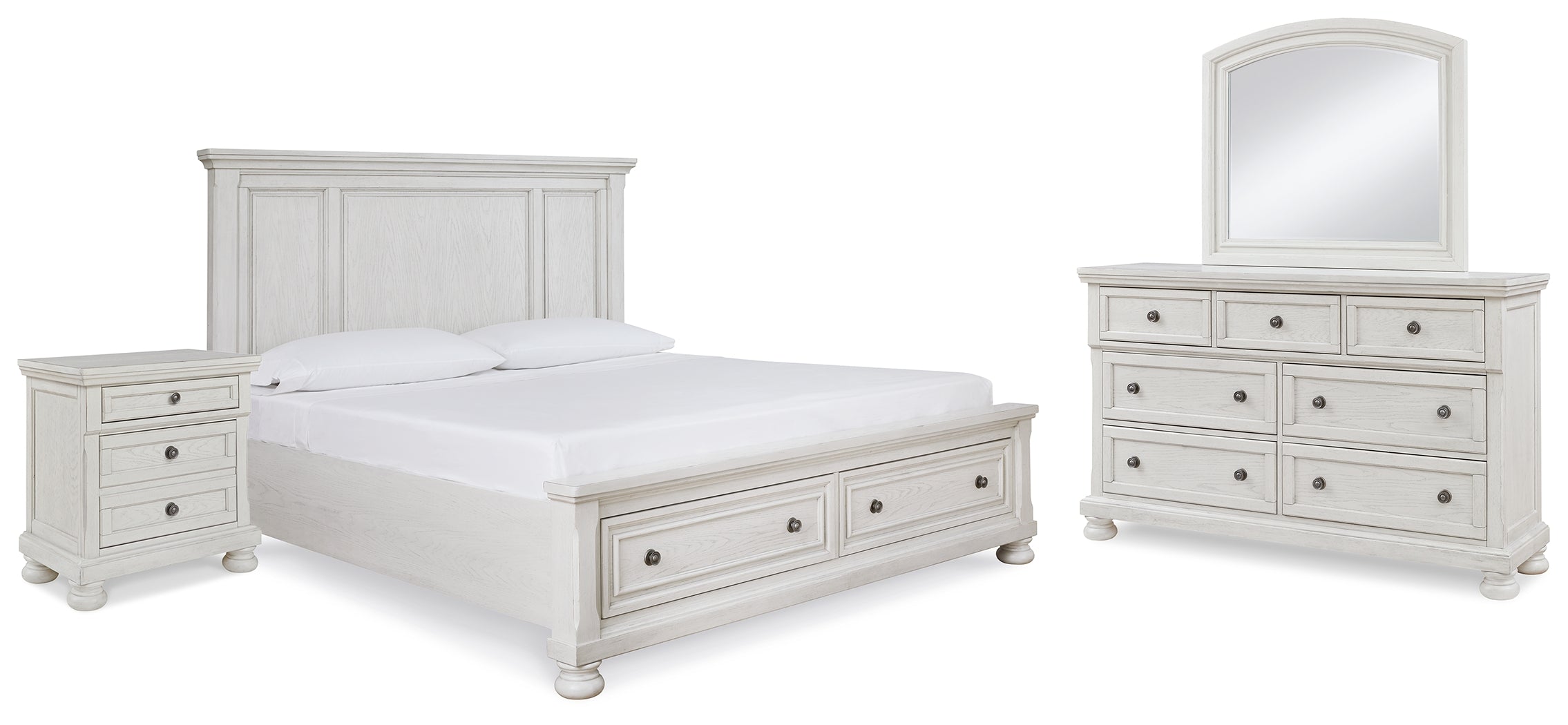 Best Furniture Outlet - Ashley Furniture - Robbinsdale Bedroom - Queen Storage Bed, Dresser, Mirror and Nightstand / Antique White - B742B28