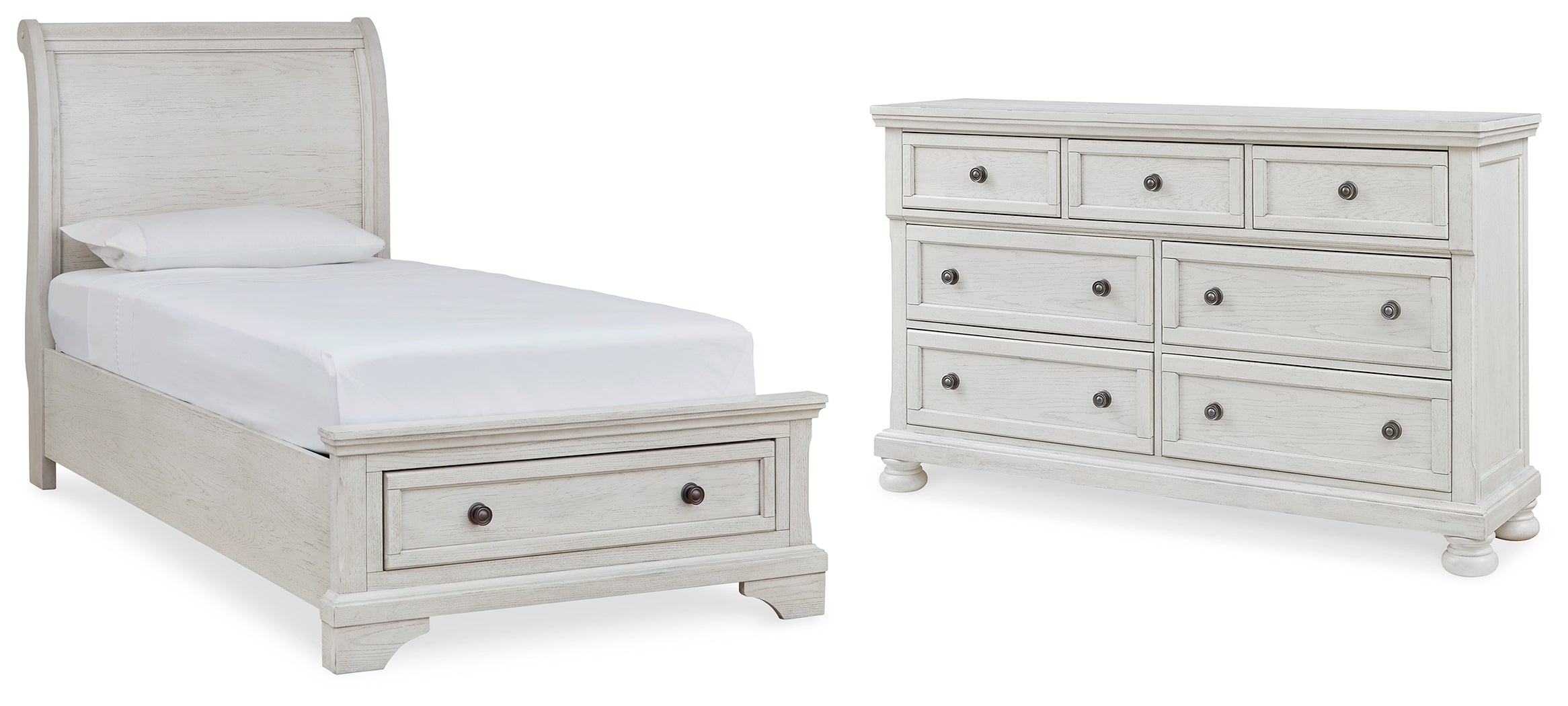Best Furniture Outlet - Ashley Furniture - Robbinsdale Bedroom - Twin Sleigh Storage Bed and Dresser / Antique White - B742B26
