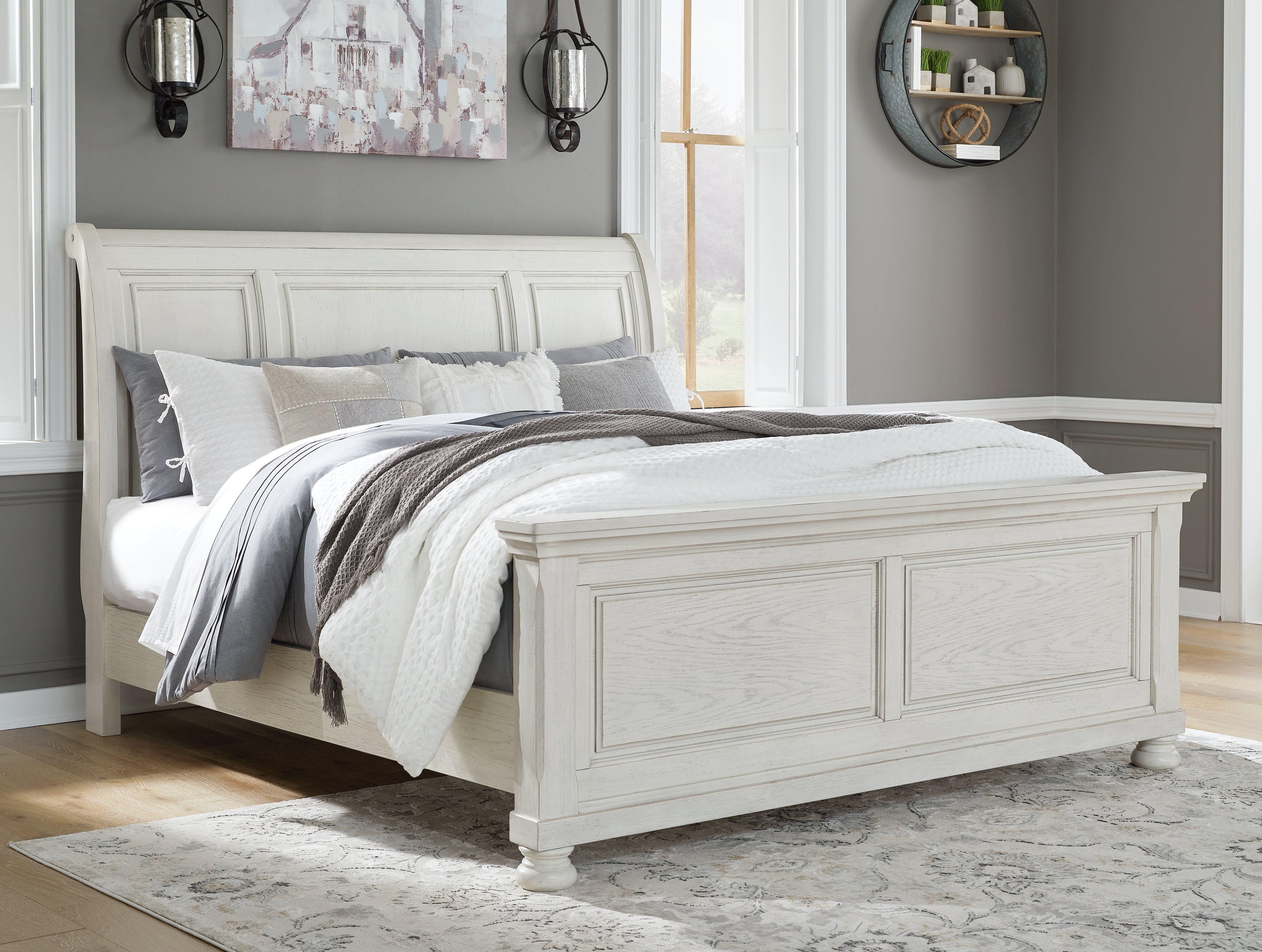 Best Furniture Outlet - Ashley Furniture - Robbinsdale Bedroom - Queen Sleigh Bed / Antique White - B742B23