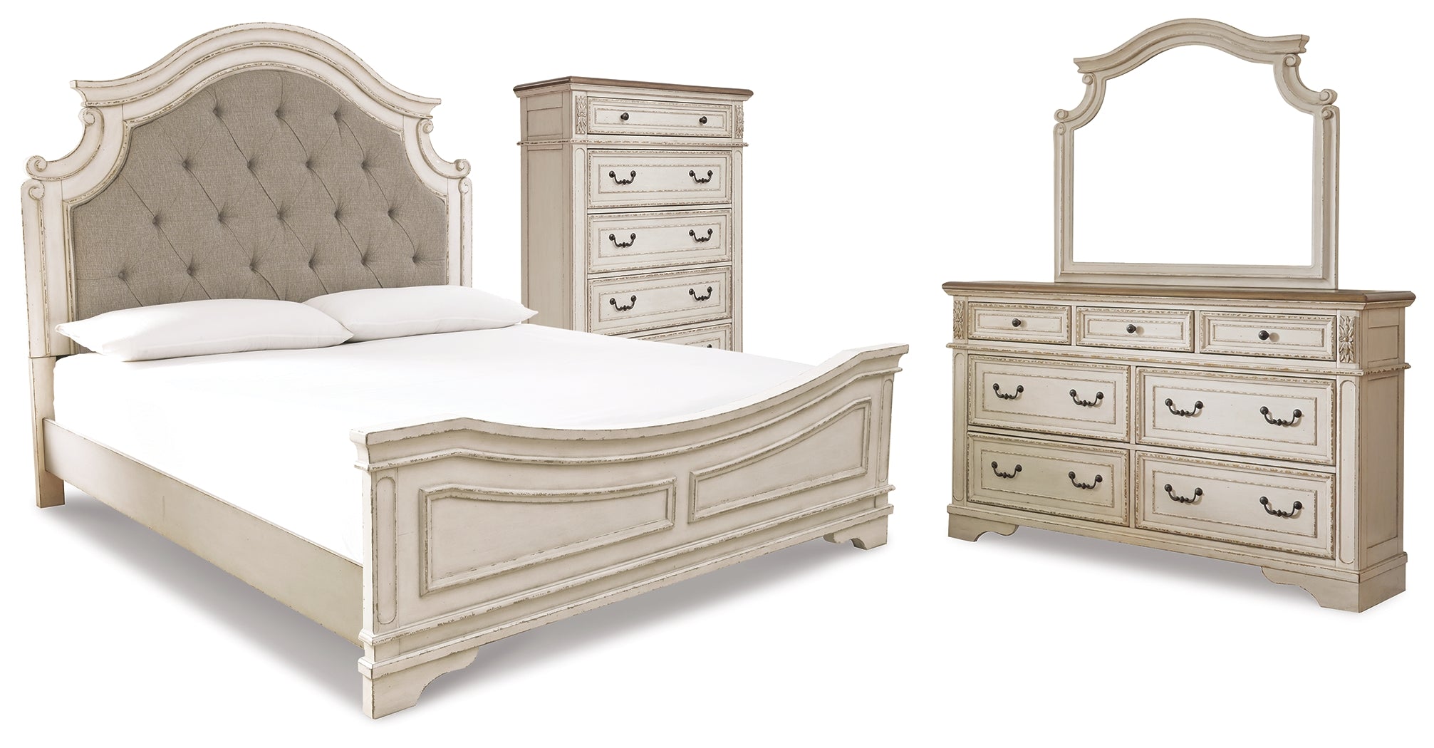 Best Furniture Outlet - Ashley Furniture - Realyn Bedroom - Queen Panel Bed, Dresser, Mirror and Chest / Two-tone - B743B28
