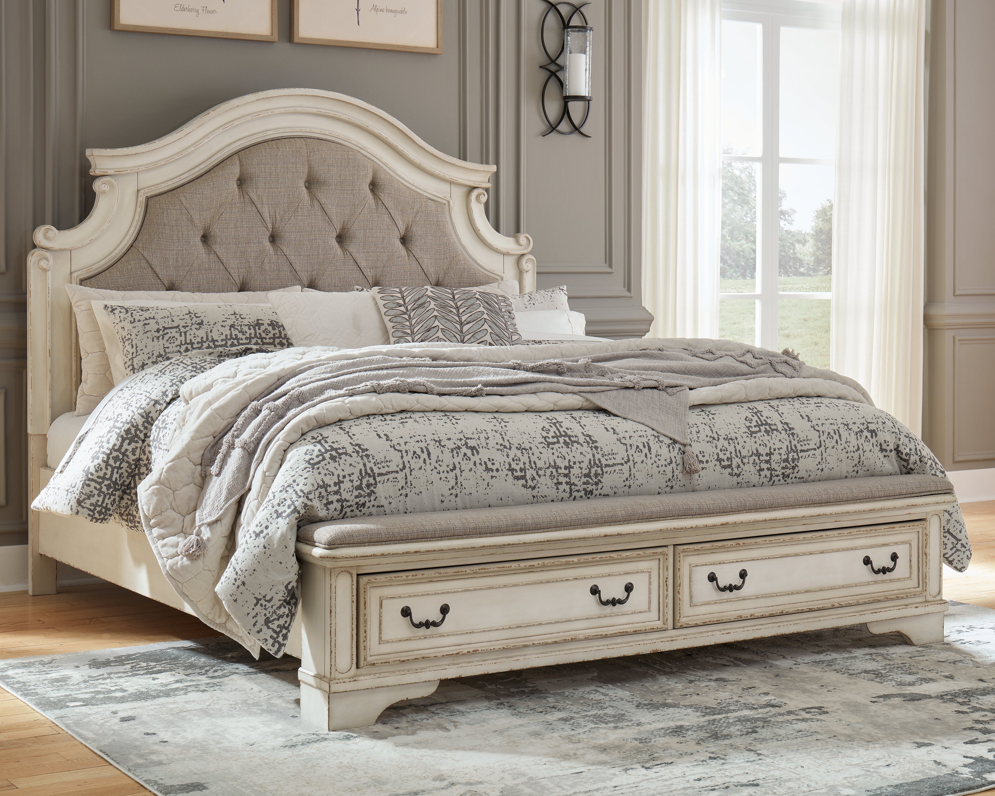Best Furniture Outlet - Ashley Furniture - Realyn Bedroom - California King Upholstered Storage Bed / Two-tone - B743B21