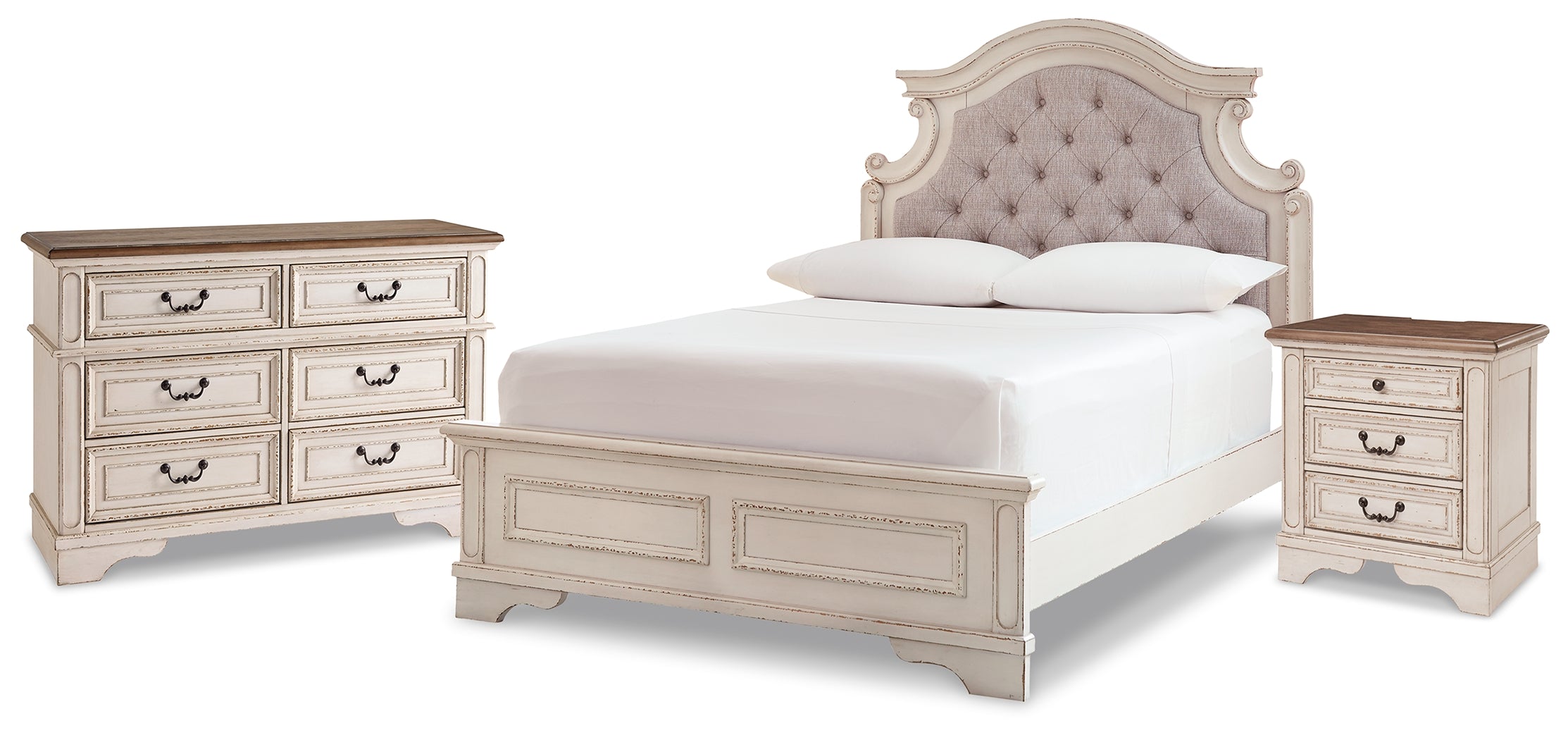 Best Furniture Outlet - Ashley Furniture - Realyn Bedroom - Full Panel Bed, Dresser and Nightstand / Chipped White - B743B26