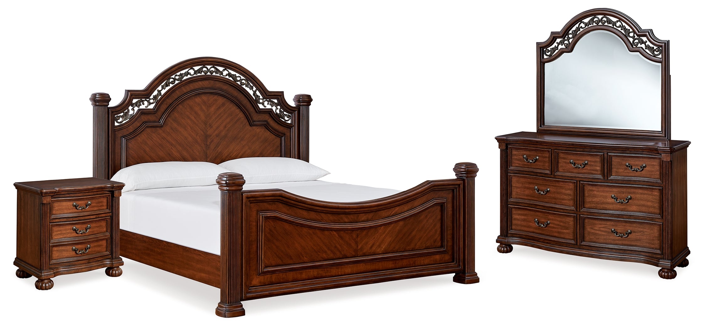 Best Furniture Outlet - Ashley Furniture - Lavinton Bedroom - Queen Poster Bed, Dresser, Mirror and Nightstand / Brown - B764B13