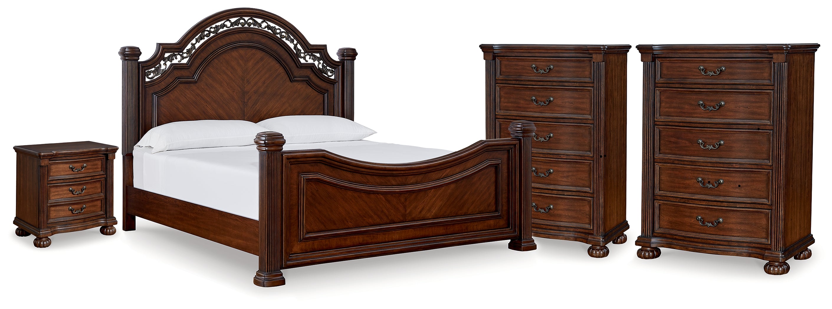 Best Furniture Outlet - Ashley Furniture - Lavinton Bedroom - King Poster Bed, 2 Chests and Nightstand / Brown - B764B12